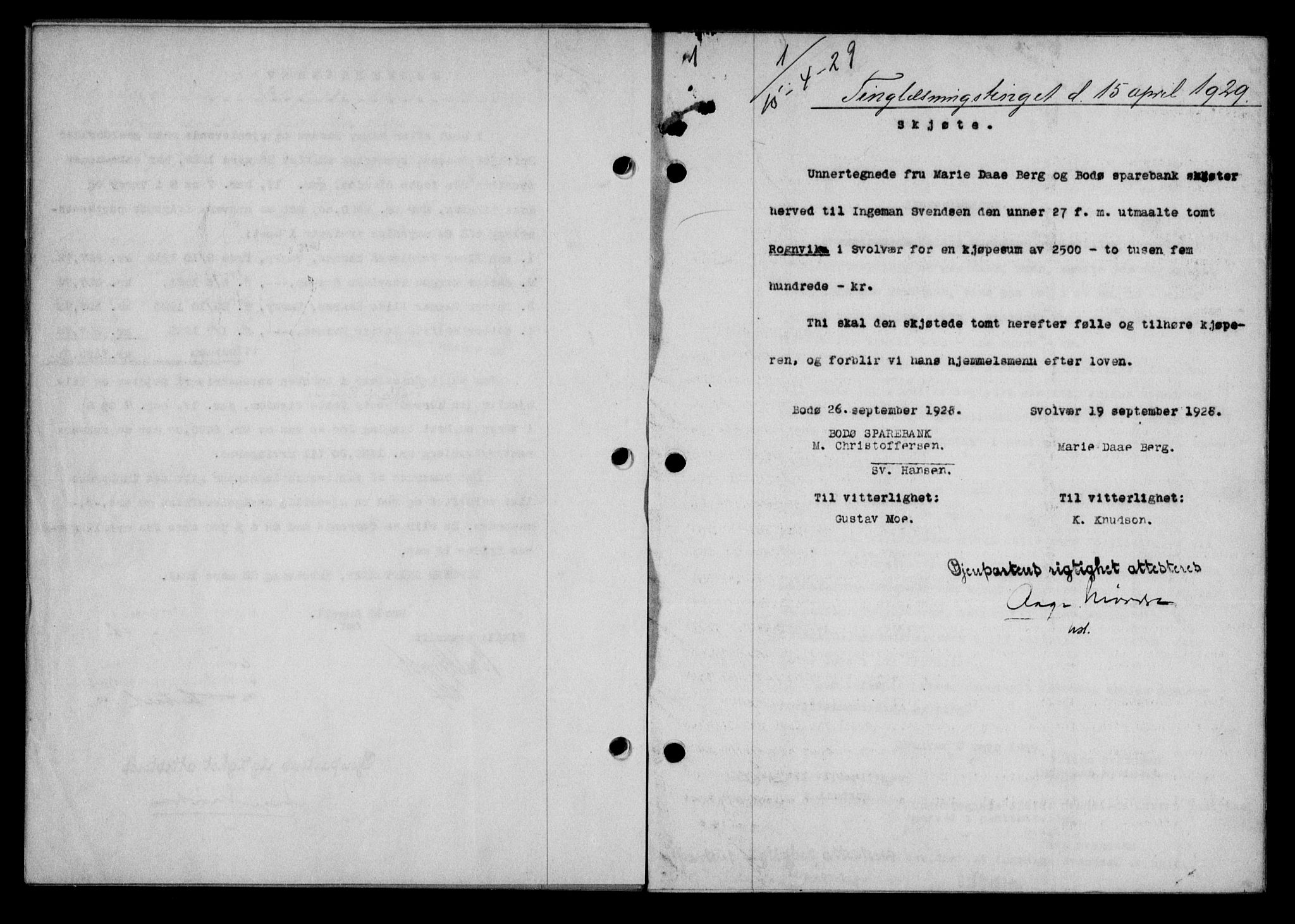 Lofoten sorenskriveri, SAT/A-0017/1/2/2C/L0019b: Mortgage book no. 19b, 1929-1929, Deed date: 15.04.1929