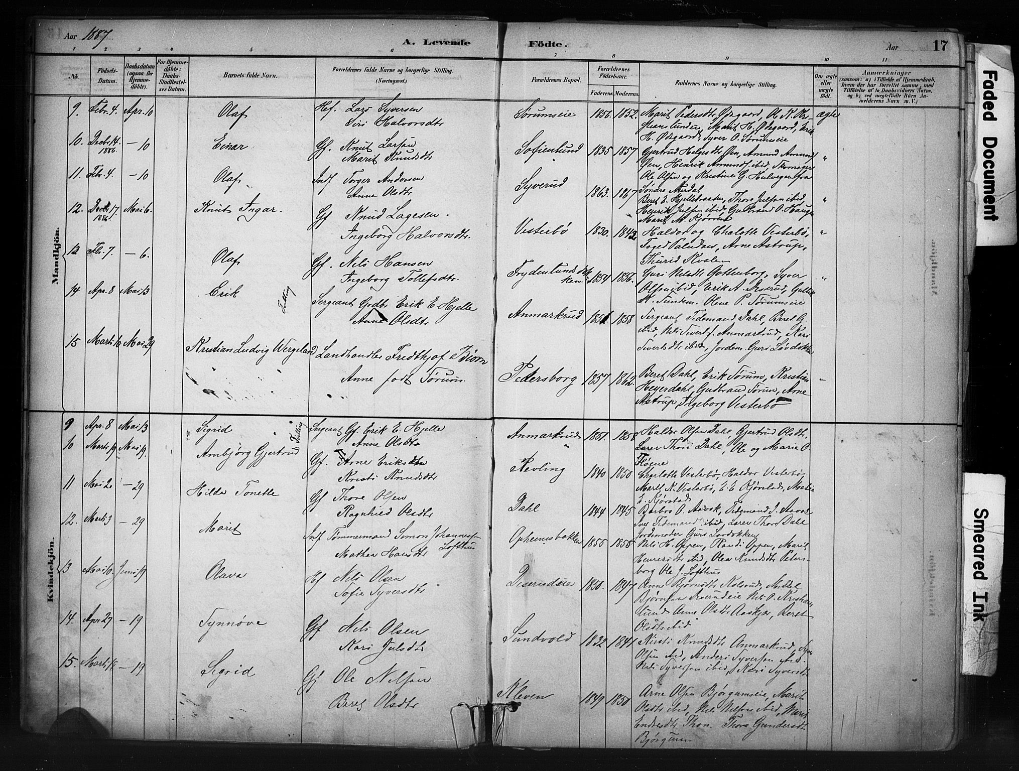 Nord-Aurdal prestekontor, SAH/PREST-132/H/Ha/Haa/L0013: Parish register (official) no. 13, 1883-1895, p. 17