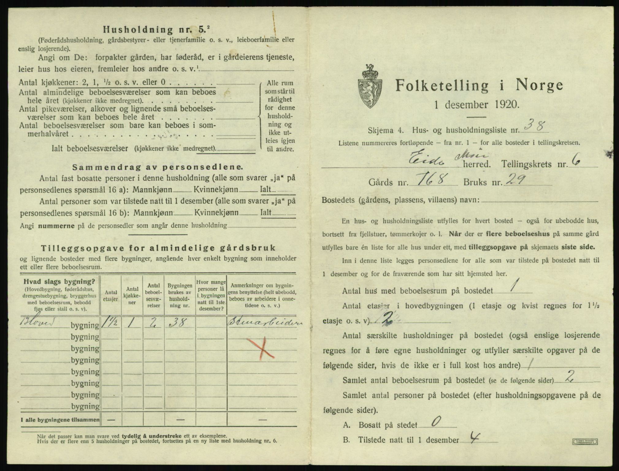 SAT, 1920 census for Eid (MR), 1920, p. 484