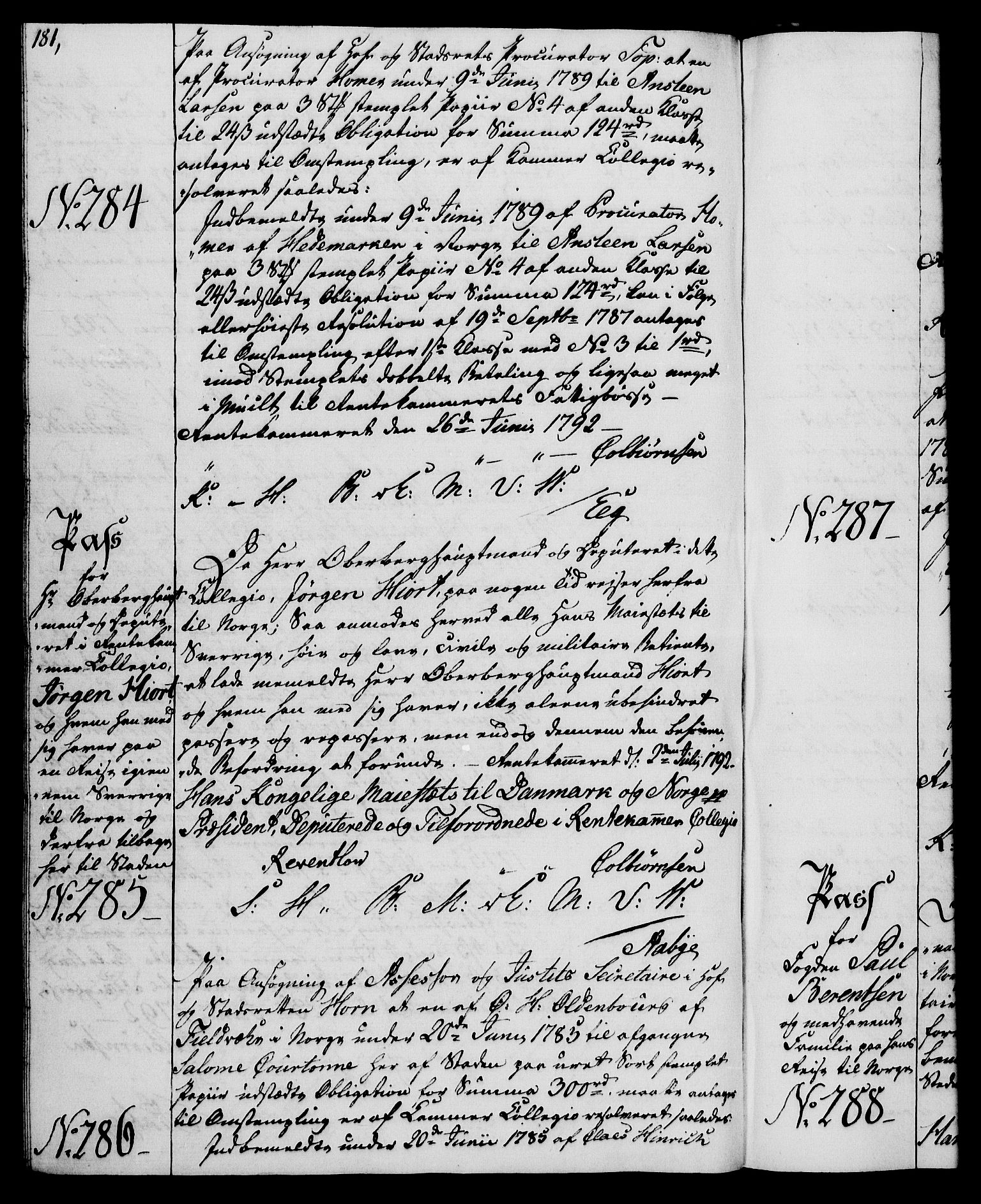 Rentekammeret, Kammerkanselliet, RA/EA-3111/G/Gg/Gga/L0015: Norsk ekspedisjonsprotokoll med register (merket RK 53.15), 1790-1791, p. 181