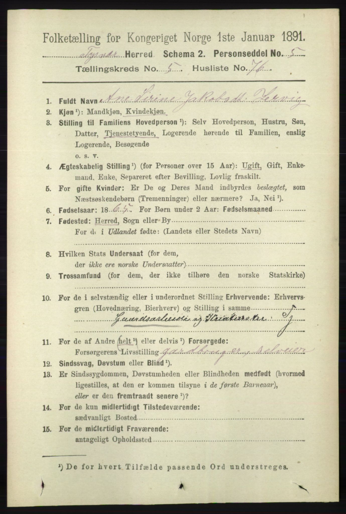 RA, 1891 census for 1146 Tysvær, 1891, p. 2238