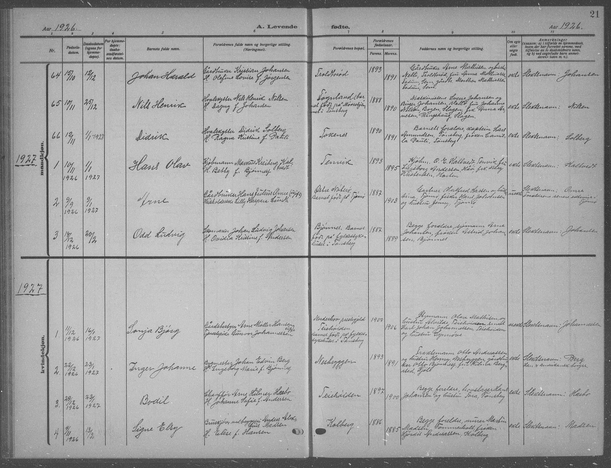 Nøtterøy kirkebøker, AV/SAKO-A-354/G/Ga/L0006: Parish register (copy) no. I 6, 1925-1939, p. 21