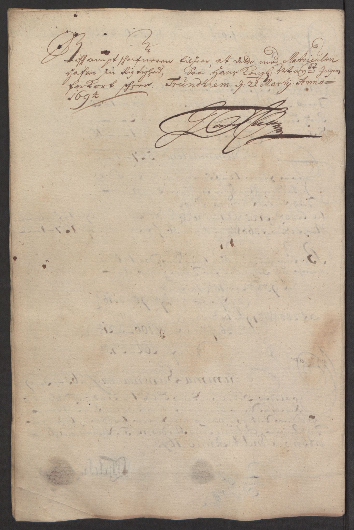 Rentekammeret inntil 1814, Reviderte regnskaper, Fogderegnskap, AV/RA-EA-4092/R64/L4424: Fogderegnskap Namdal, 1692-1695, p. 259
