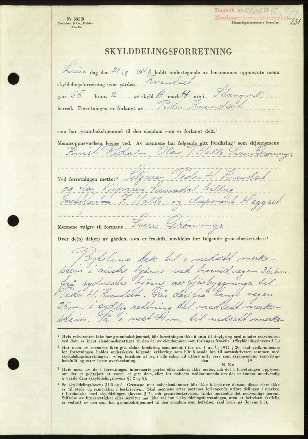 Nordmøre sorenskriveri, AV/SAT-A-4132/1/2/2Ca: Mortgage book no. A109, 1948-1948, Diary no: : 2506/1948