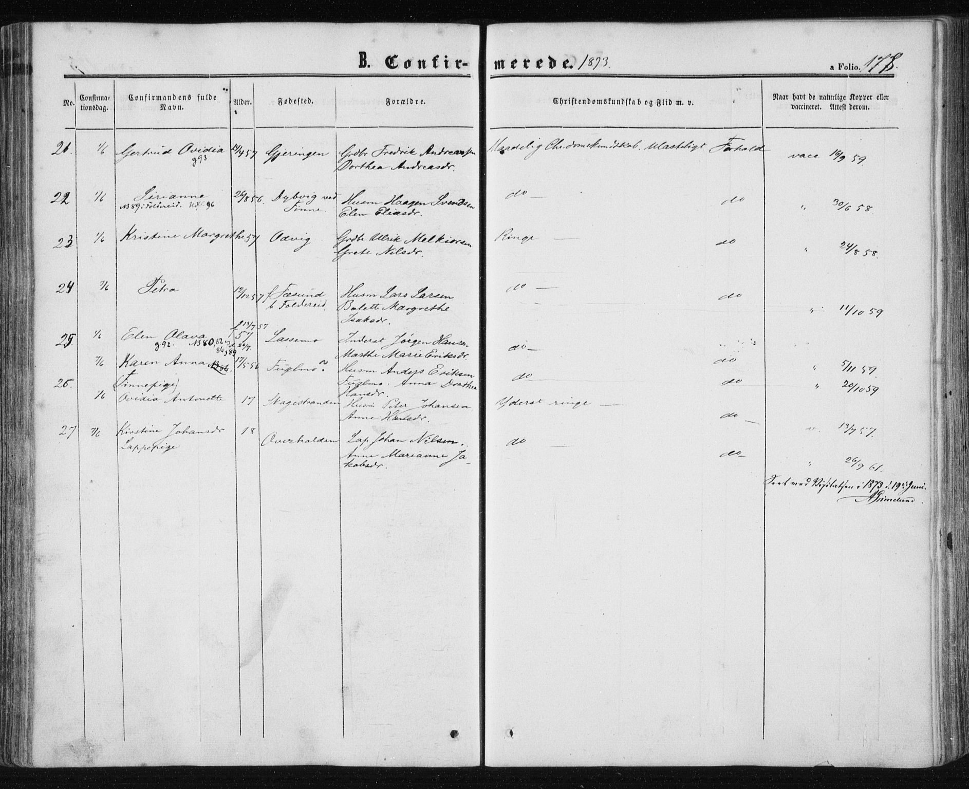 Ministerialprotokoller, klokkerbøker og fødselsregistre - Nord-Trøndelag, AV/SAT-A-1458/780/L0641: Parish register (official) no. 780A06, 1857-1874, p. 178