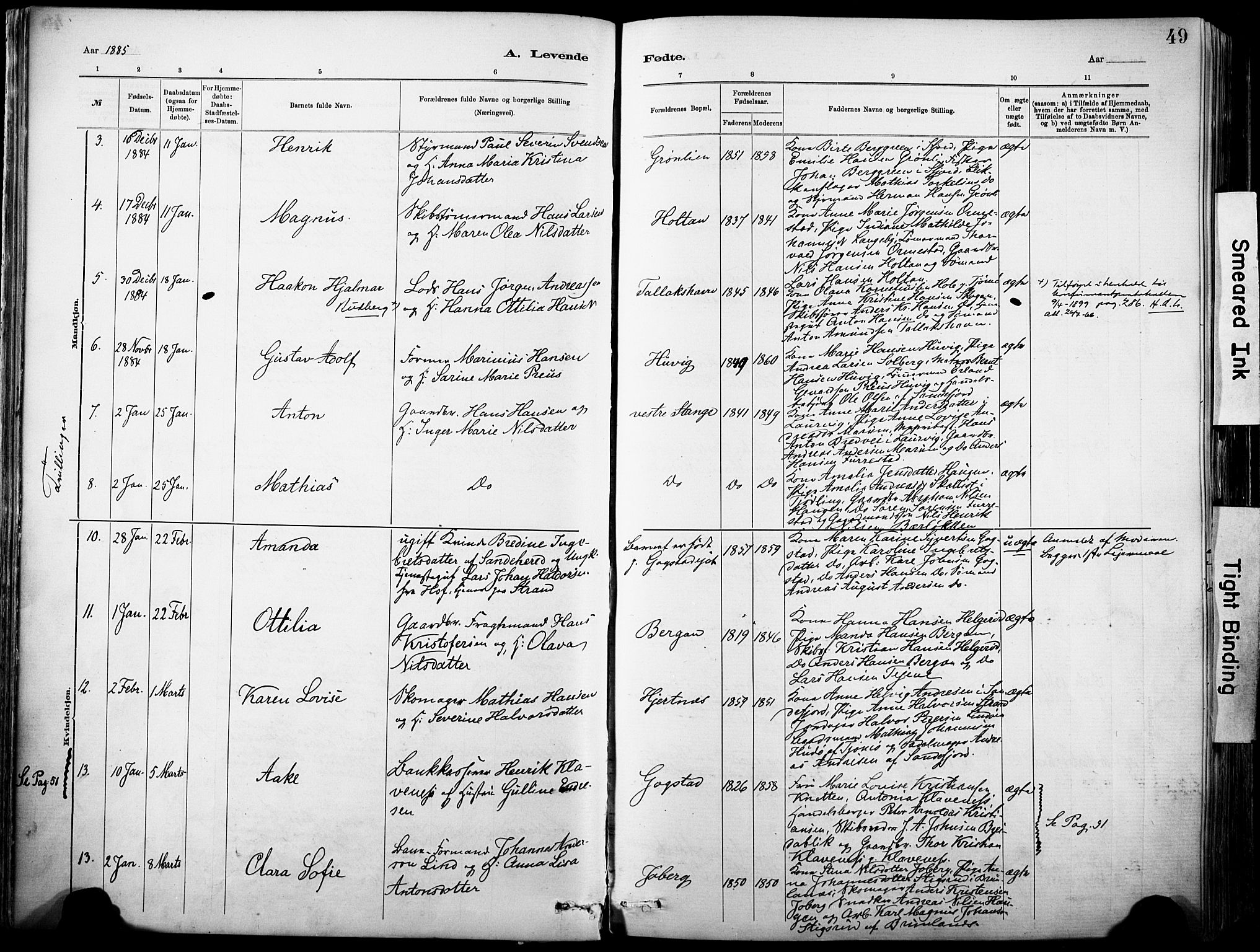 Sandar kirkebøker, SAKO/A-243/F/Fa/L0012: Parish register (official) no. 12, 1883-1895, p. 49