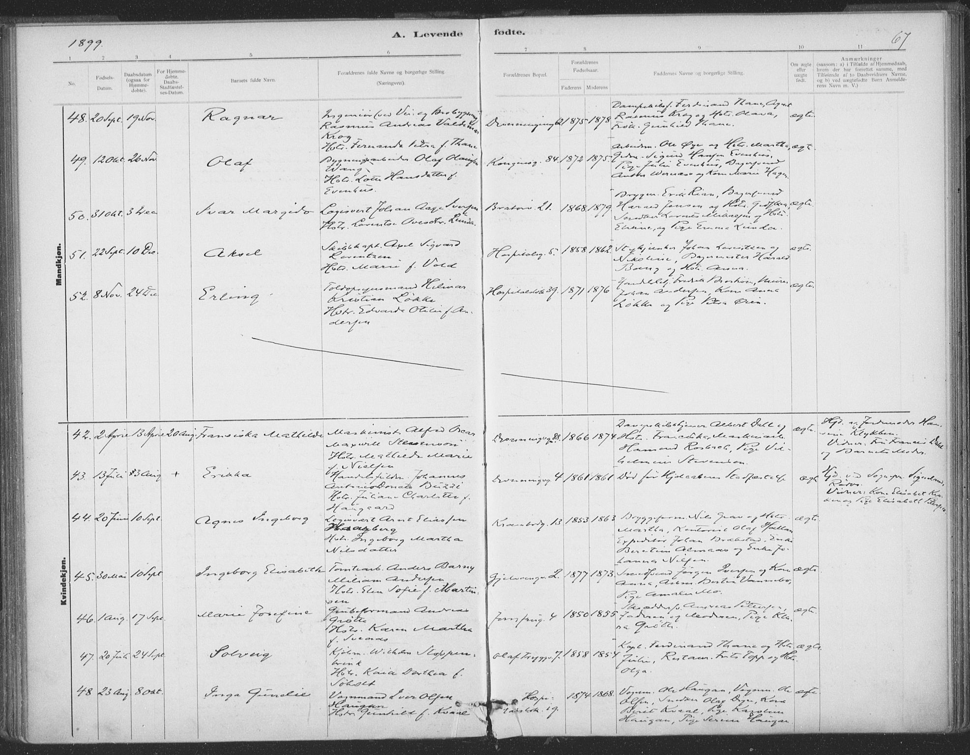 Ministerialprotokoller, klokkerbøker og fødselsregistre - Sør-Trøndelag, SAT/A-1456/602/L0122: Parish register (official) no. 602A20, 1892-1908, p. 67