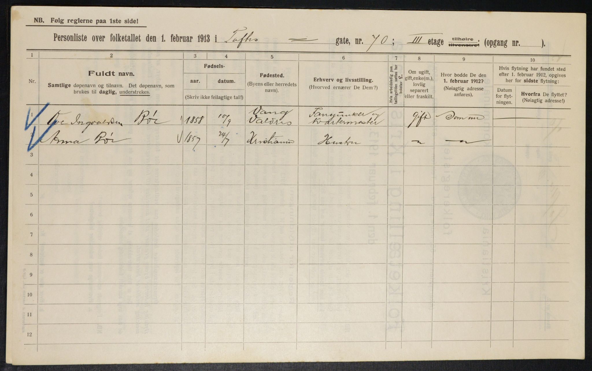 OBA, Municipal Census 1913 for Kristiania, 1913, p. 113081