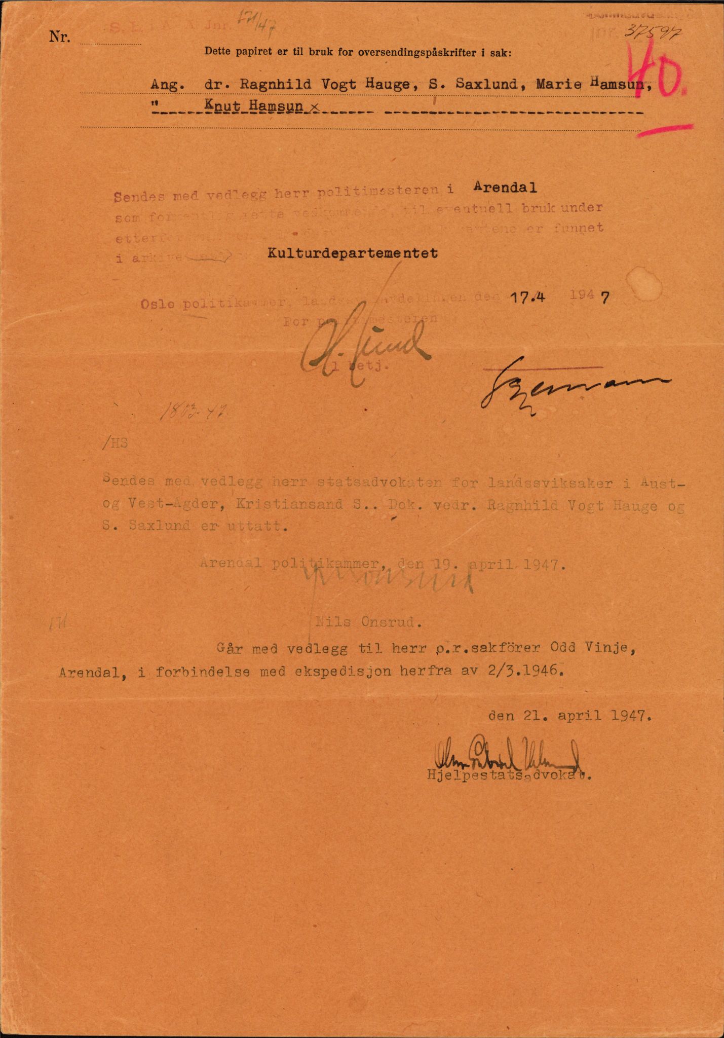 Landssvikarkivet, Arendal politikammer, AV/RA-S-3138-25/D/Dc, 1945-1951, p. 370