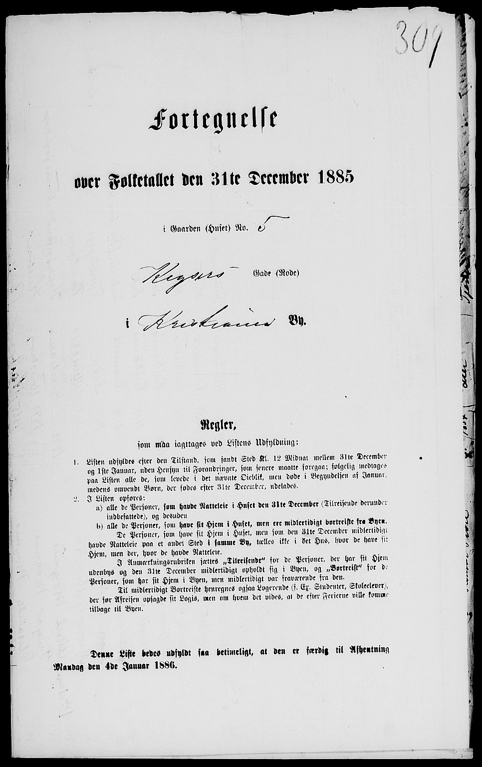 RA, 1885 census for 0301 Kristiania, 1885, p. 2405