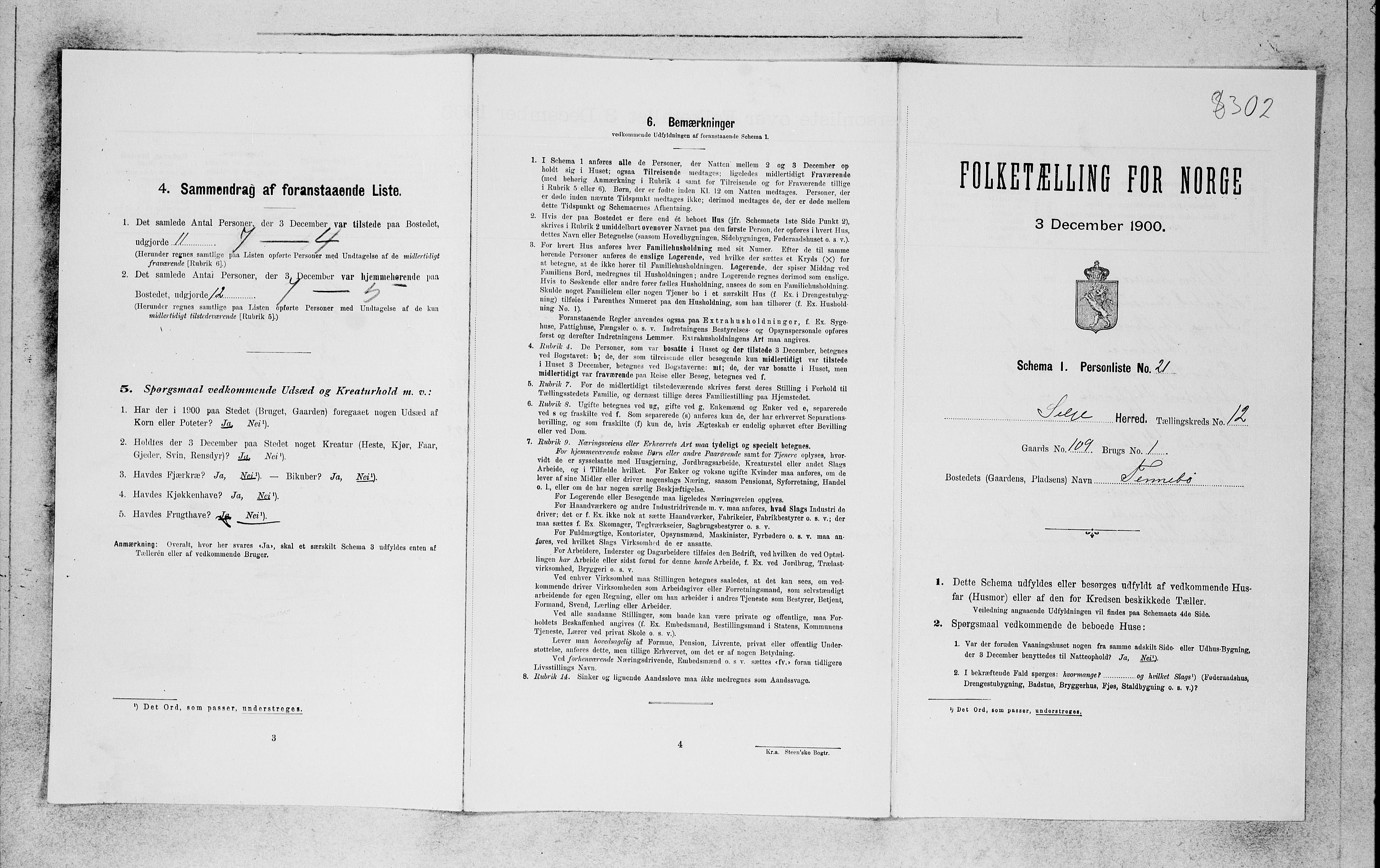 SAB, 1900 census for Selje, 1900, p. 1142