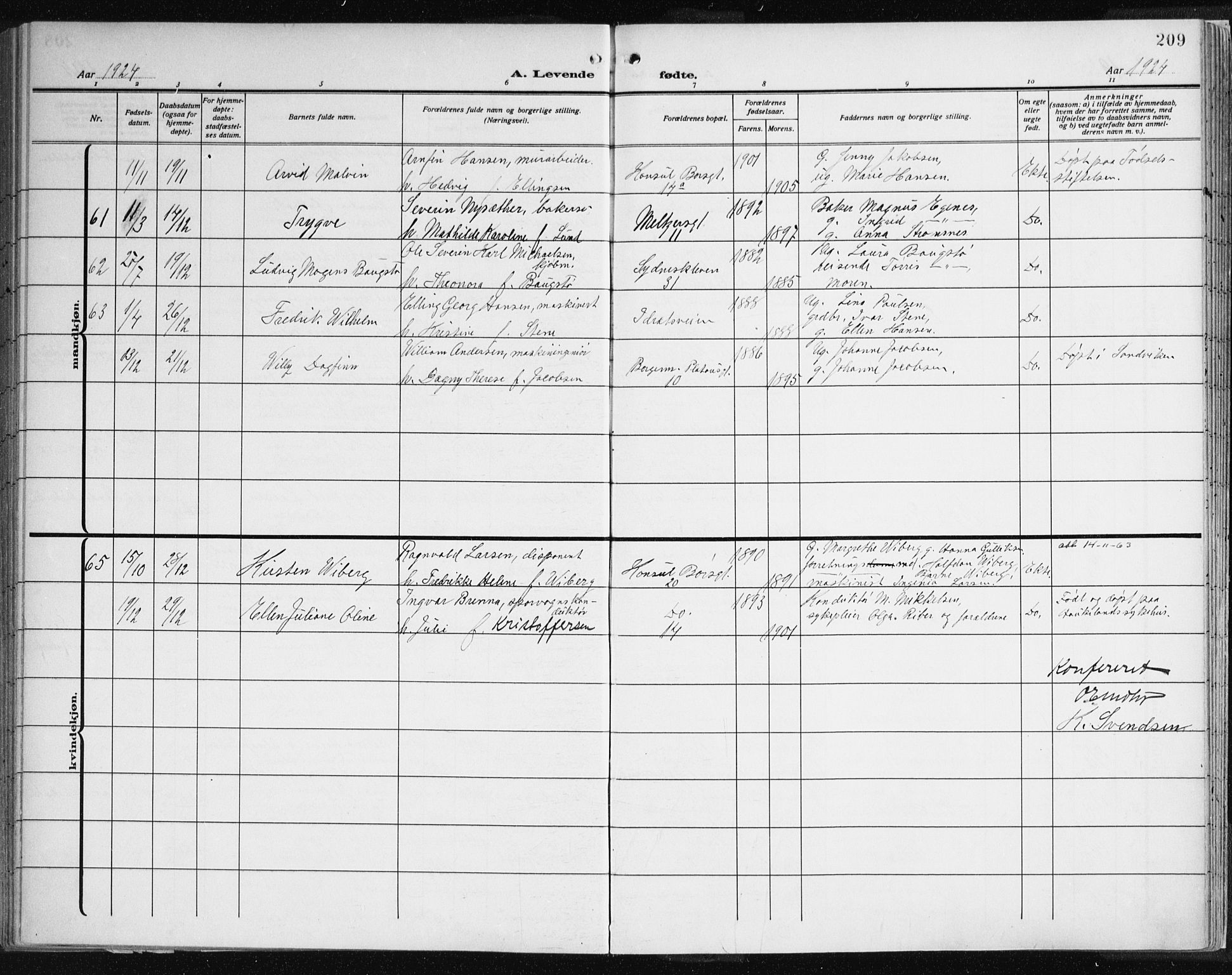 Johanneskirken sokneprestembete, AV/SAB-A-76001/H/Haa: Parish register (official) no. A 3, 1913-1934, p. 209