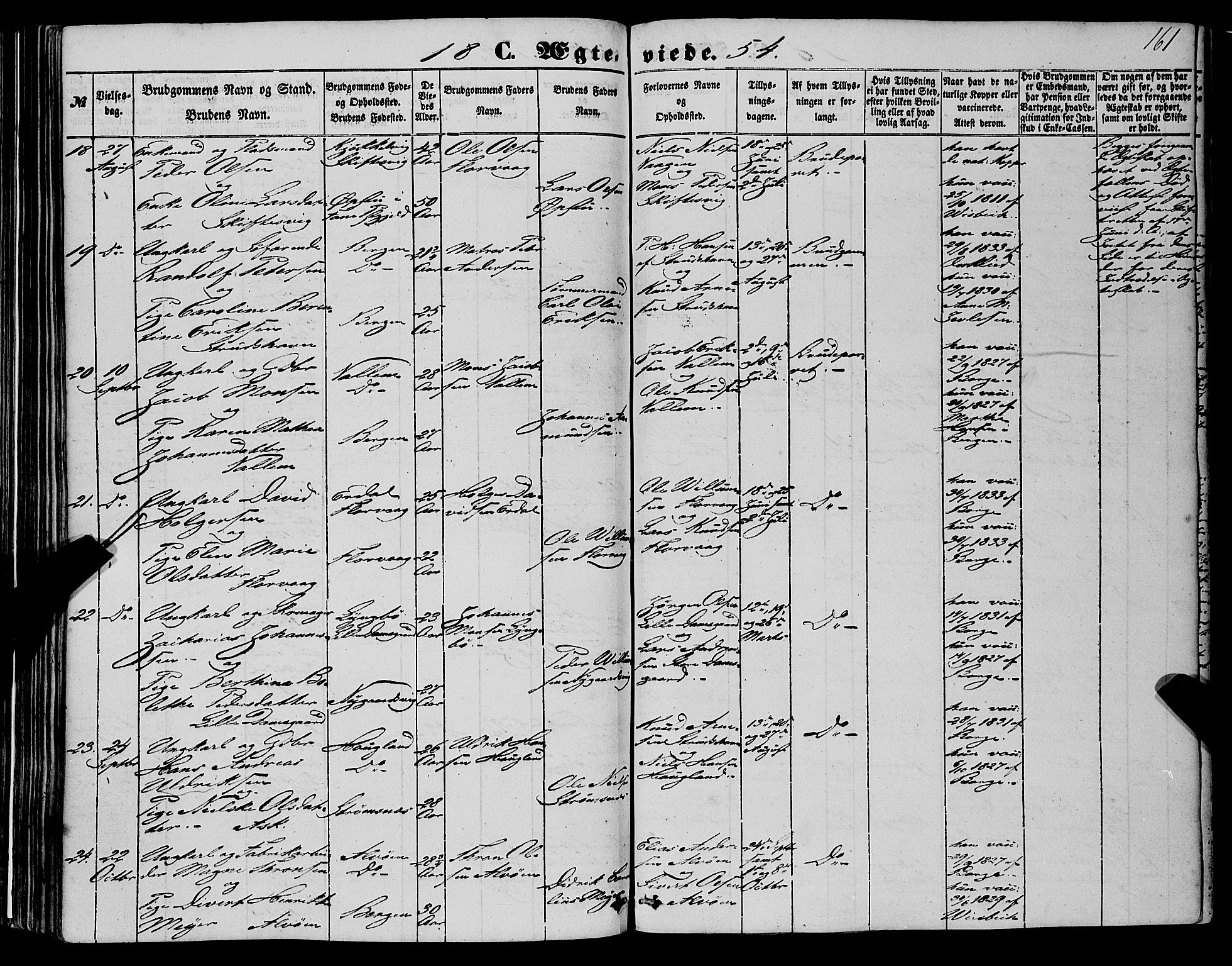 Askøy Sokneprestembete, AV/SAB-A-74101/H/Ha/Haa/Haaa/L0008: Parish register (official) no. A 8, 1852-1862, p. 161