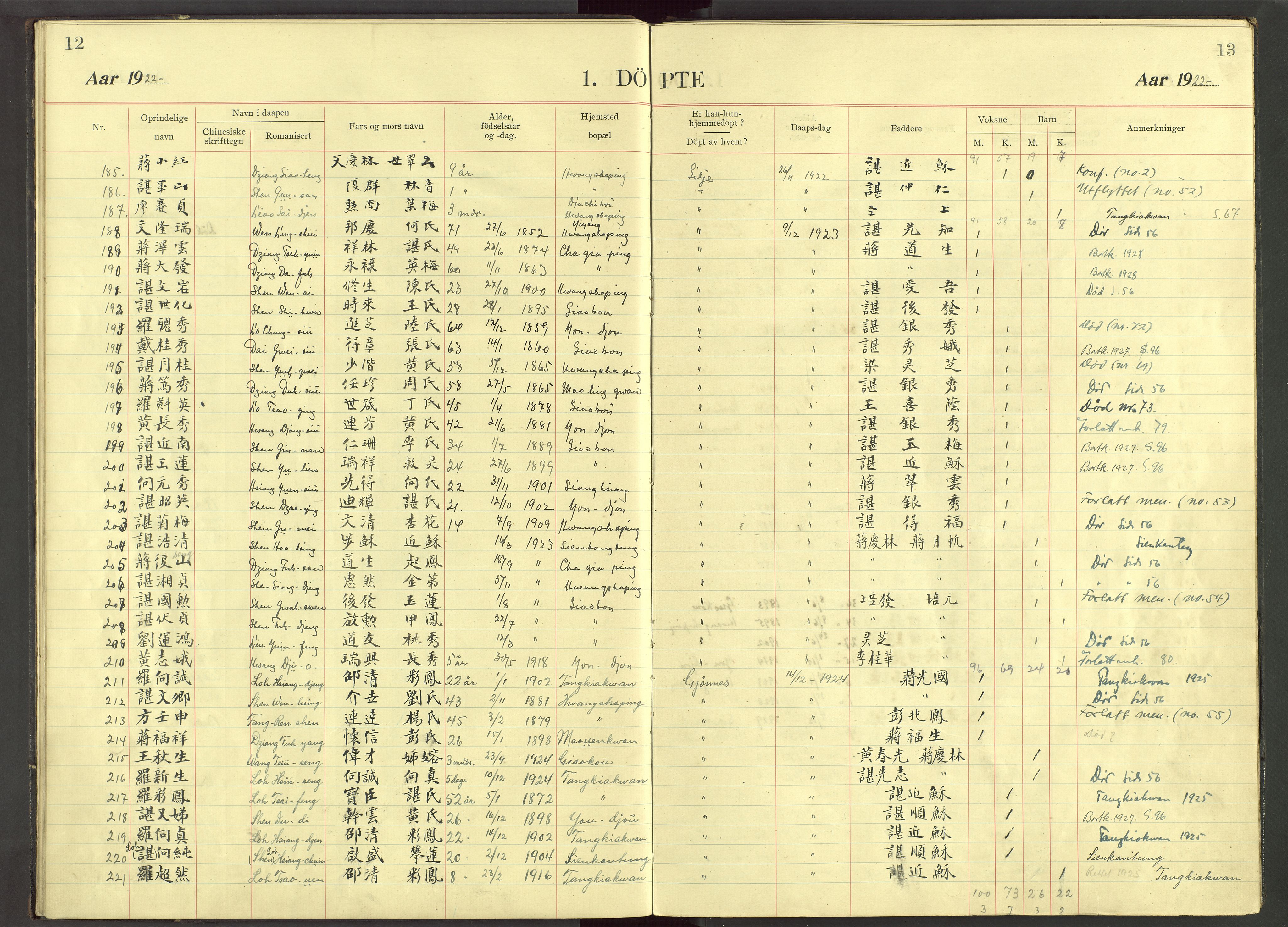 Det Norske Misjonsselskap - utland - Kina (Hunan), VID/MA-A-1065/Dm/L0081: Parish register (official) no. 119, 1915-1948, p. 12-13