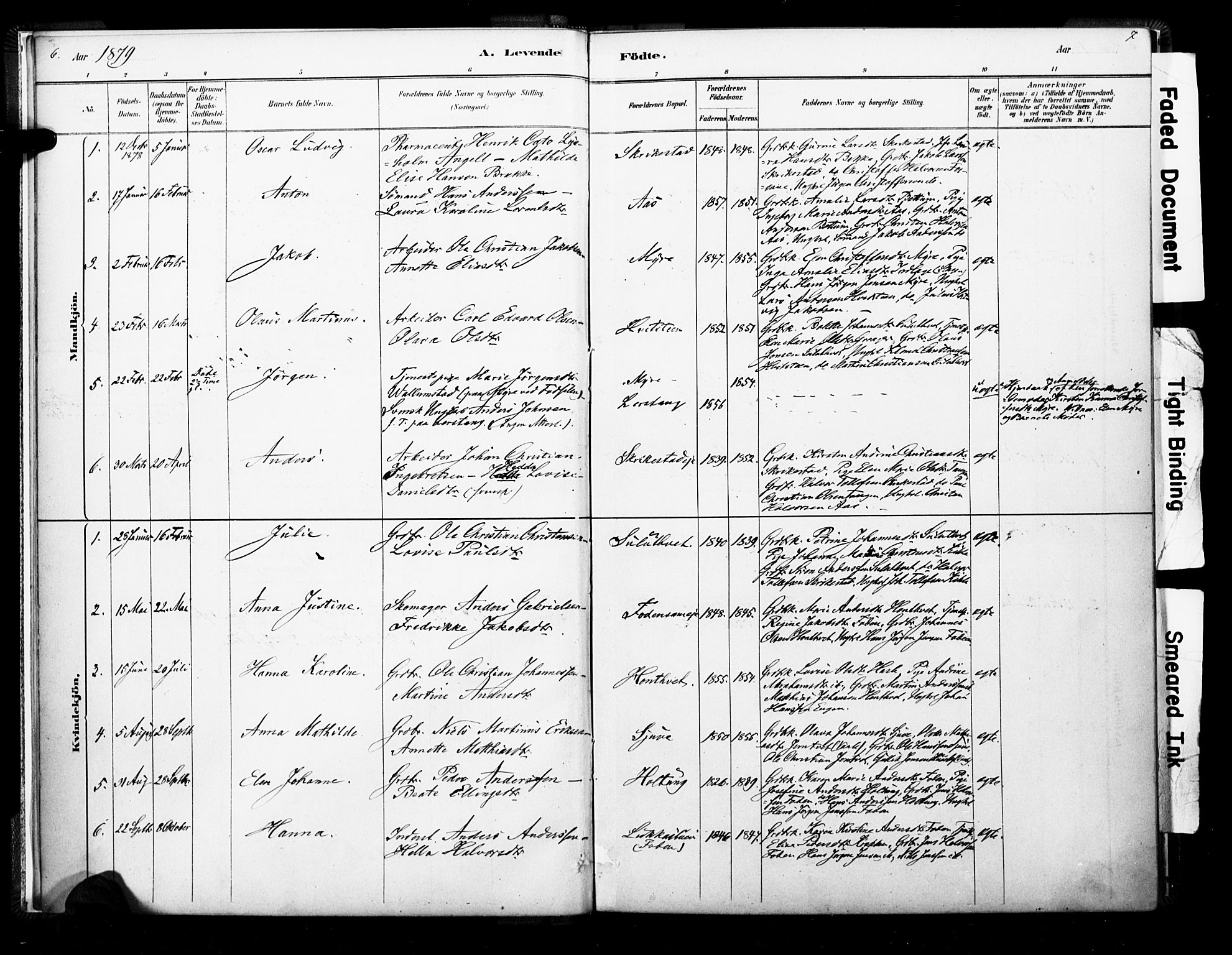 Ramnes kirkebøker, SAKO/A-314/F/Fb/L0001: Parish register (official) no. II 1, 1878-1894, p. 6-7