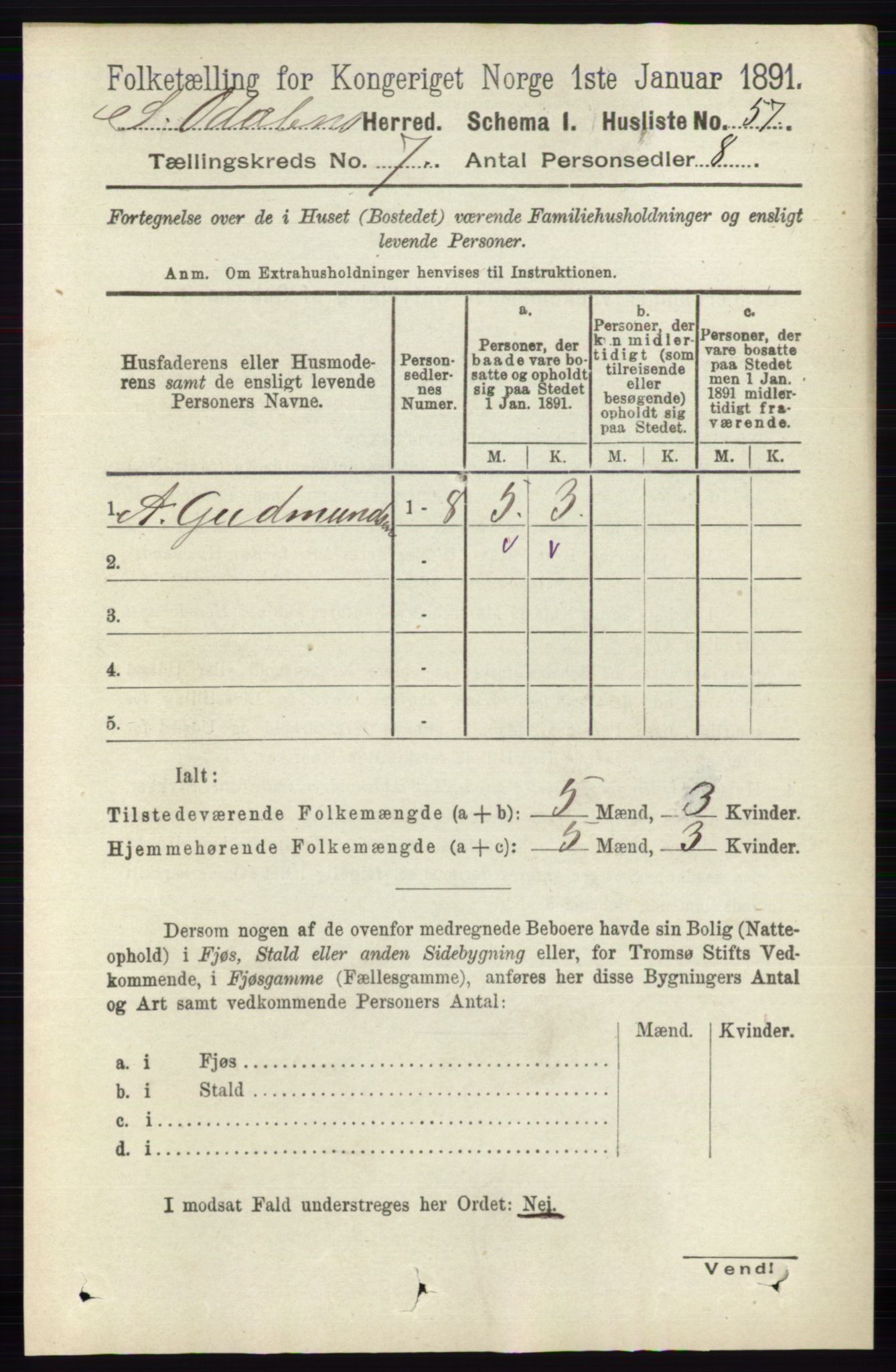 RA, 1891 census for 0419 Sør-Odal, 1891, p. 3549