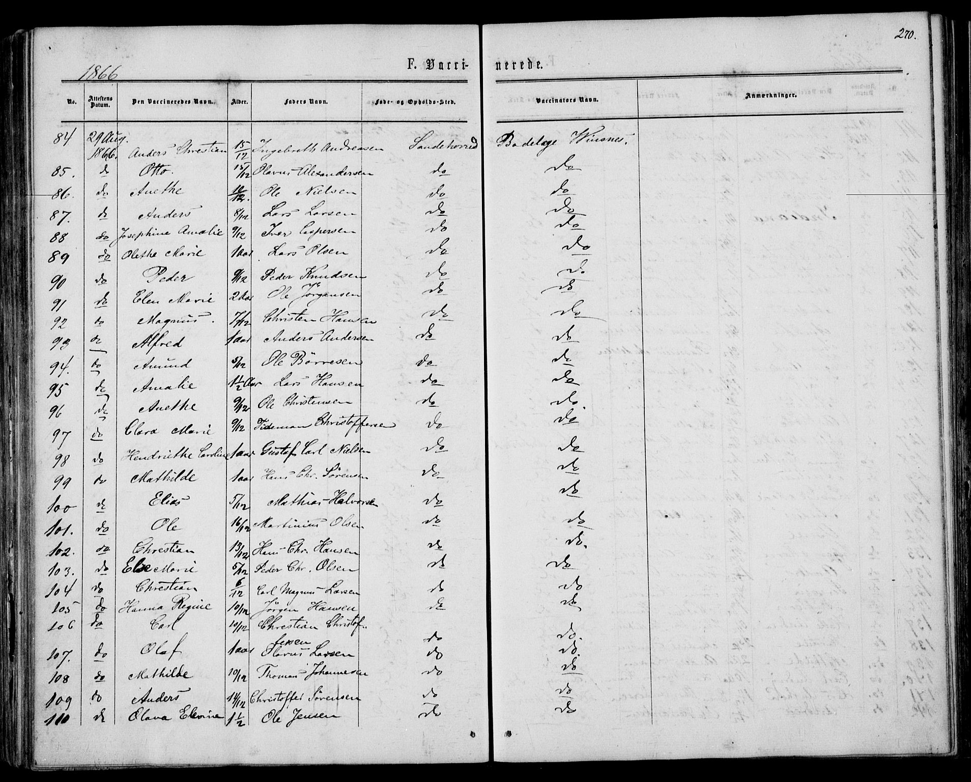 Sandar kirkebøker, AV/SAKO-A-243/F/Fa/L0009: Parish register (official) no. 9, 1862-1871, p. 270