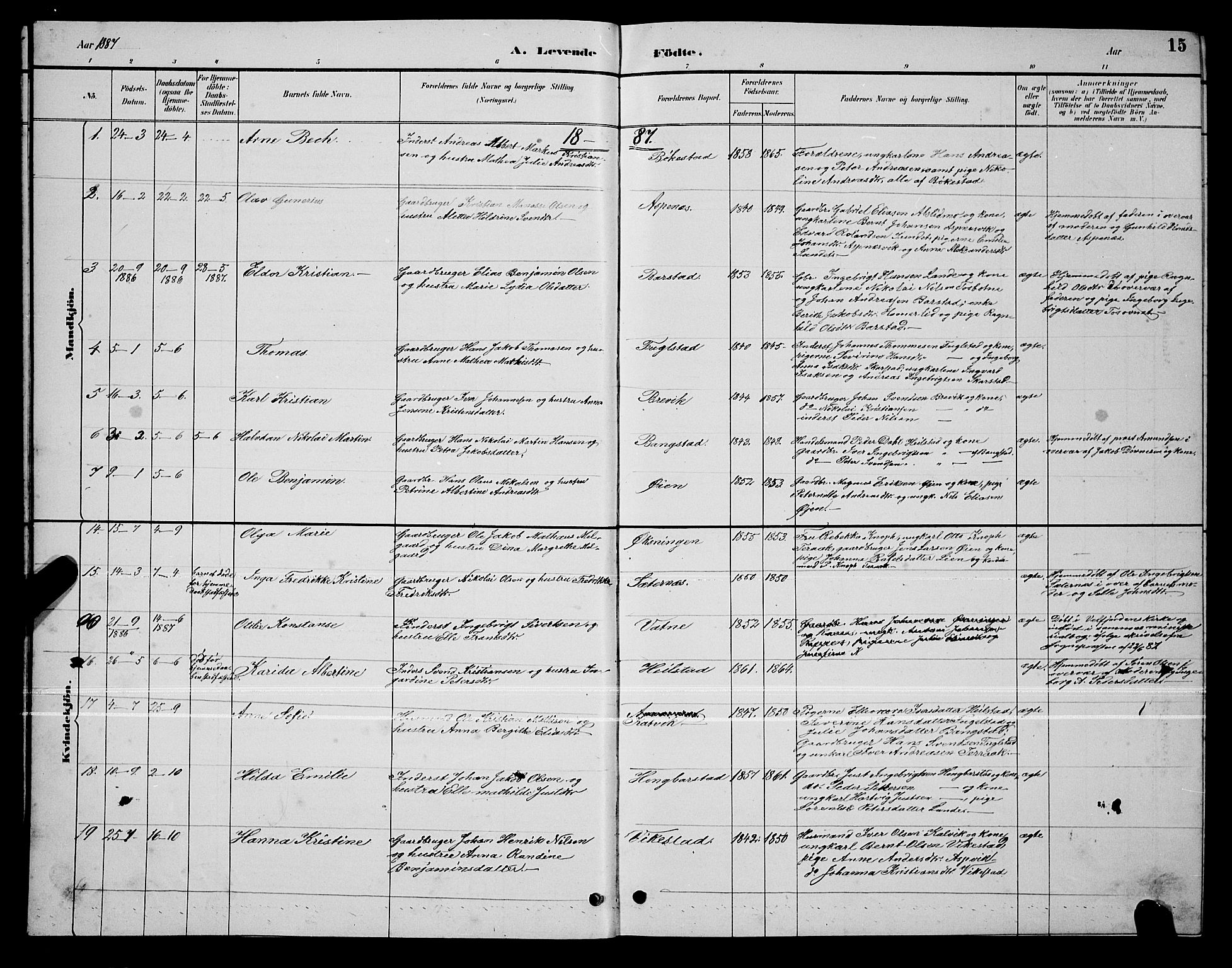 Ministerialprotokoller, klokkerbøker og fødselsregistre - Nordland, AV/SAT-A-1459/810/L0160: Parish register (copy) no. 810C03, 1884-1896, p. 15