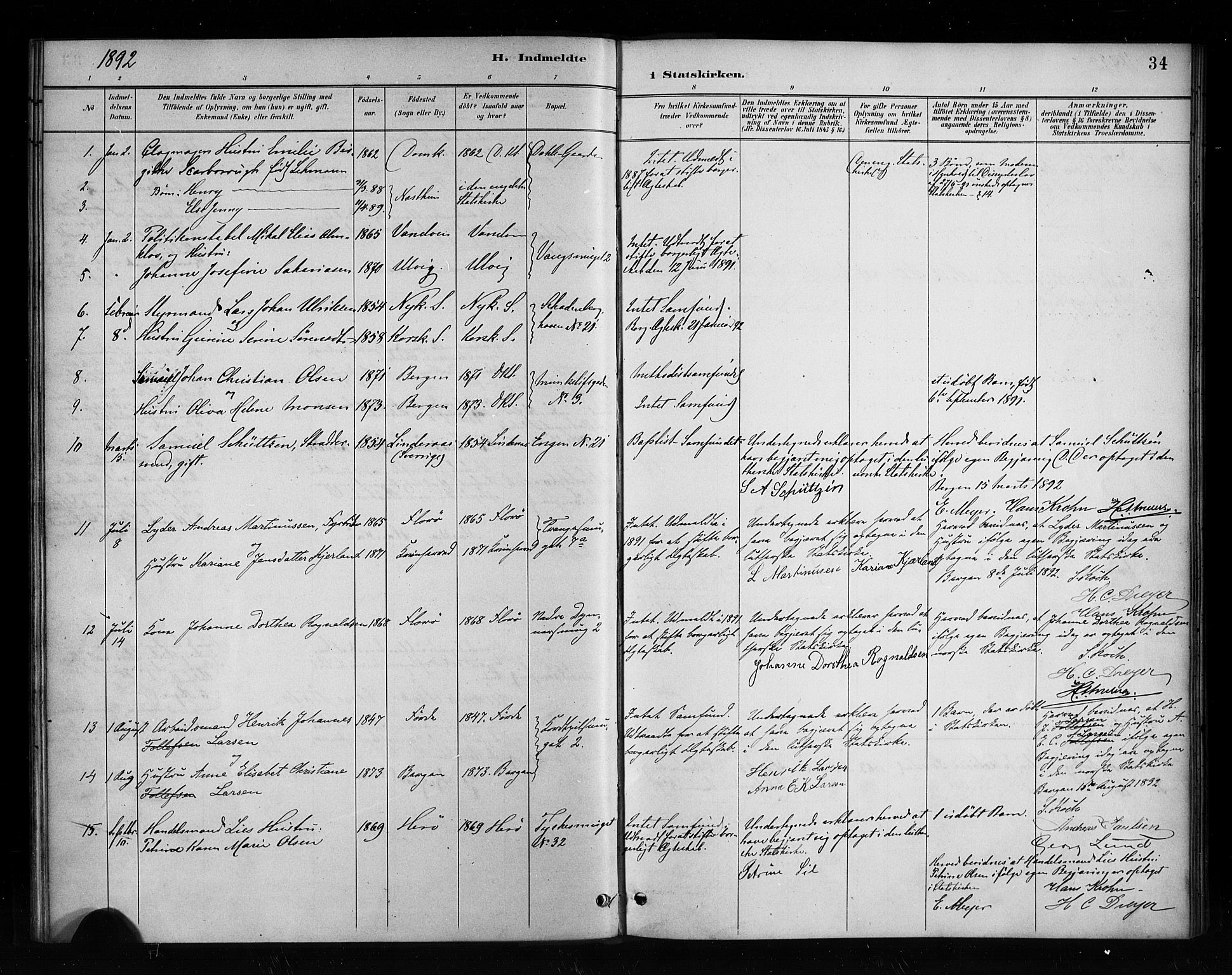 Nykirken Sokneprestembete, SAB/A-77101/H/Haa/L0053: Parish register (official) no. H 2, 1887-1897, p. 34