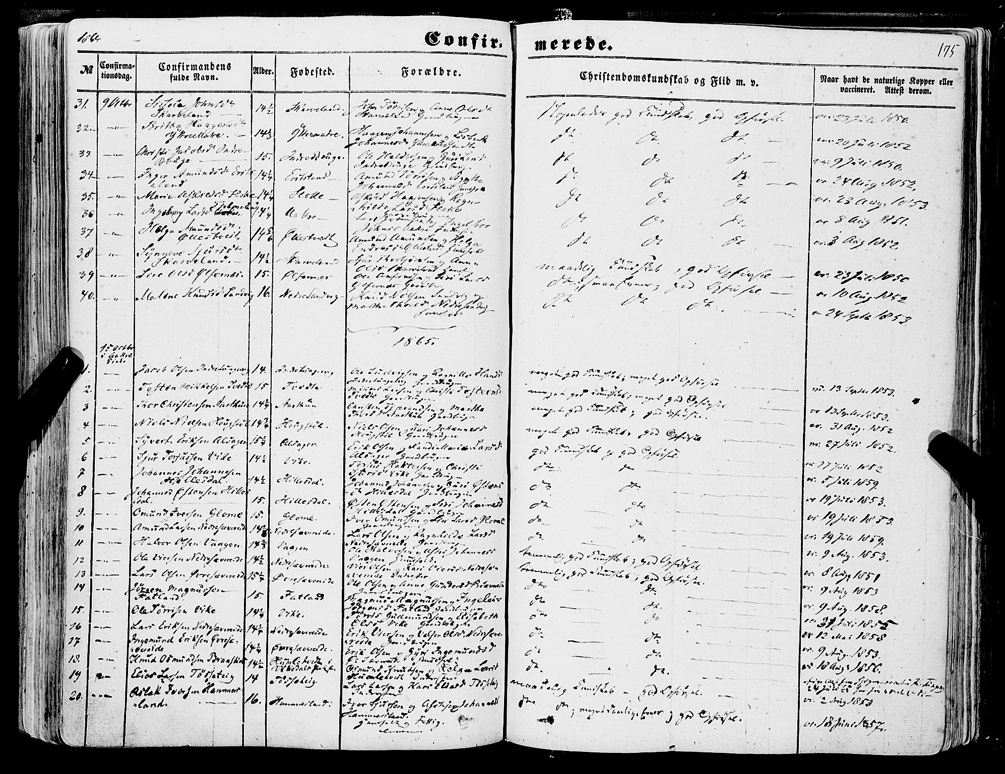 Skånevik sokneprestembete, SAB/A-77801/H/Haa: Parish register (official) no. A 5I, 1848-1869, p. 175