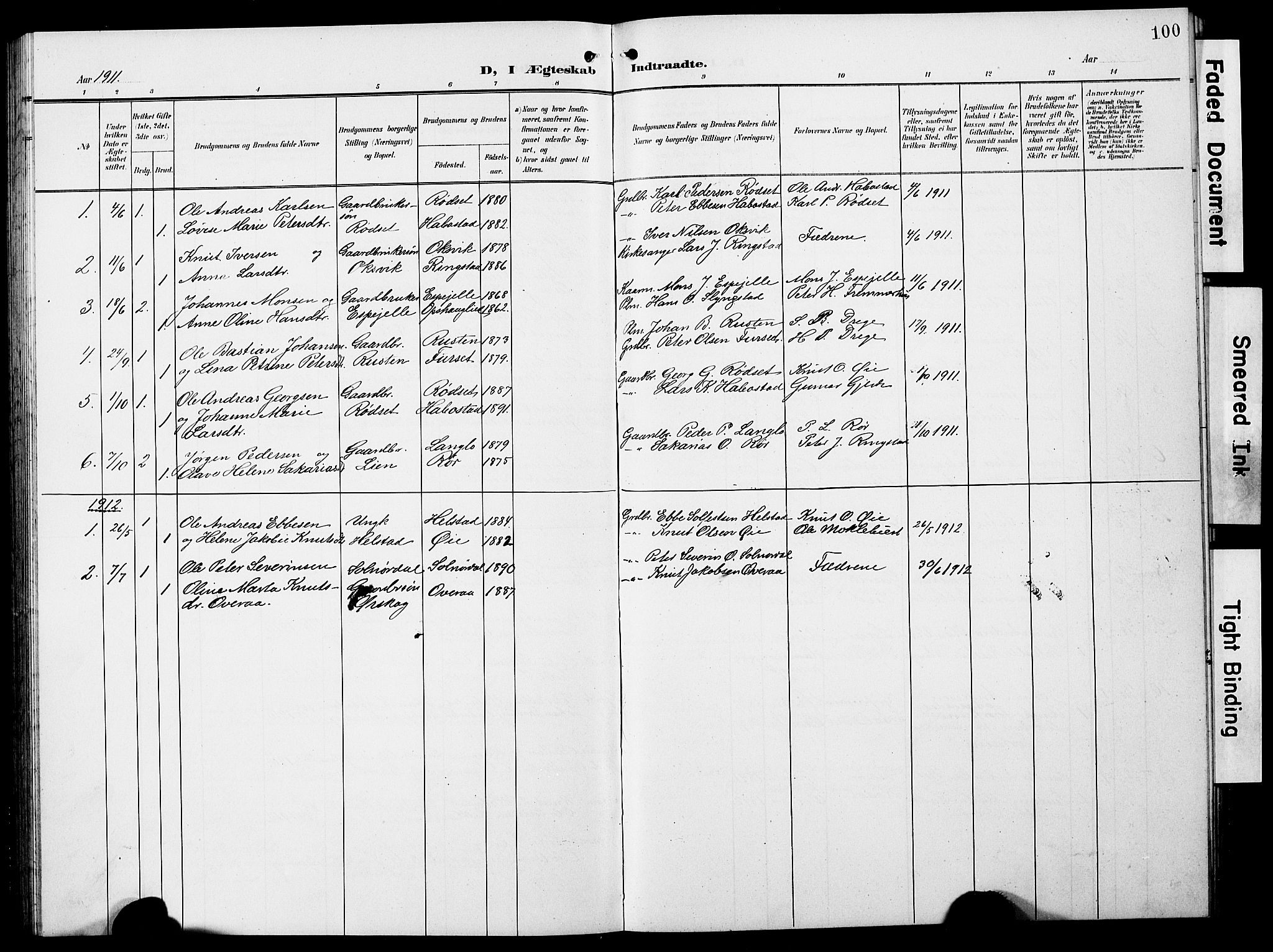 Ministerialprotokoller, klokkerbøker og fødselsregistre - Møre og Romsdal, SAT/A-1454/520/L0293: Parish register (copy) no. 520C05, 1902-1923, p. 100