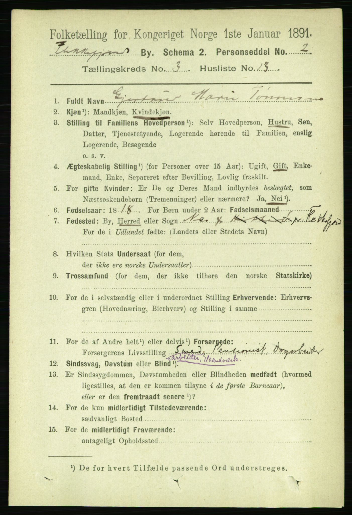 RA, 1891 census for 1004 Flekkefjord, 1891, p. 1020