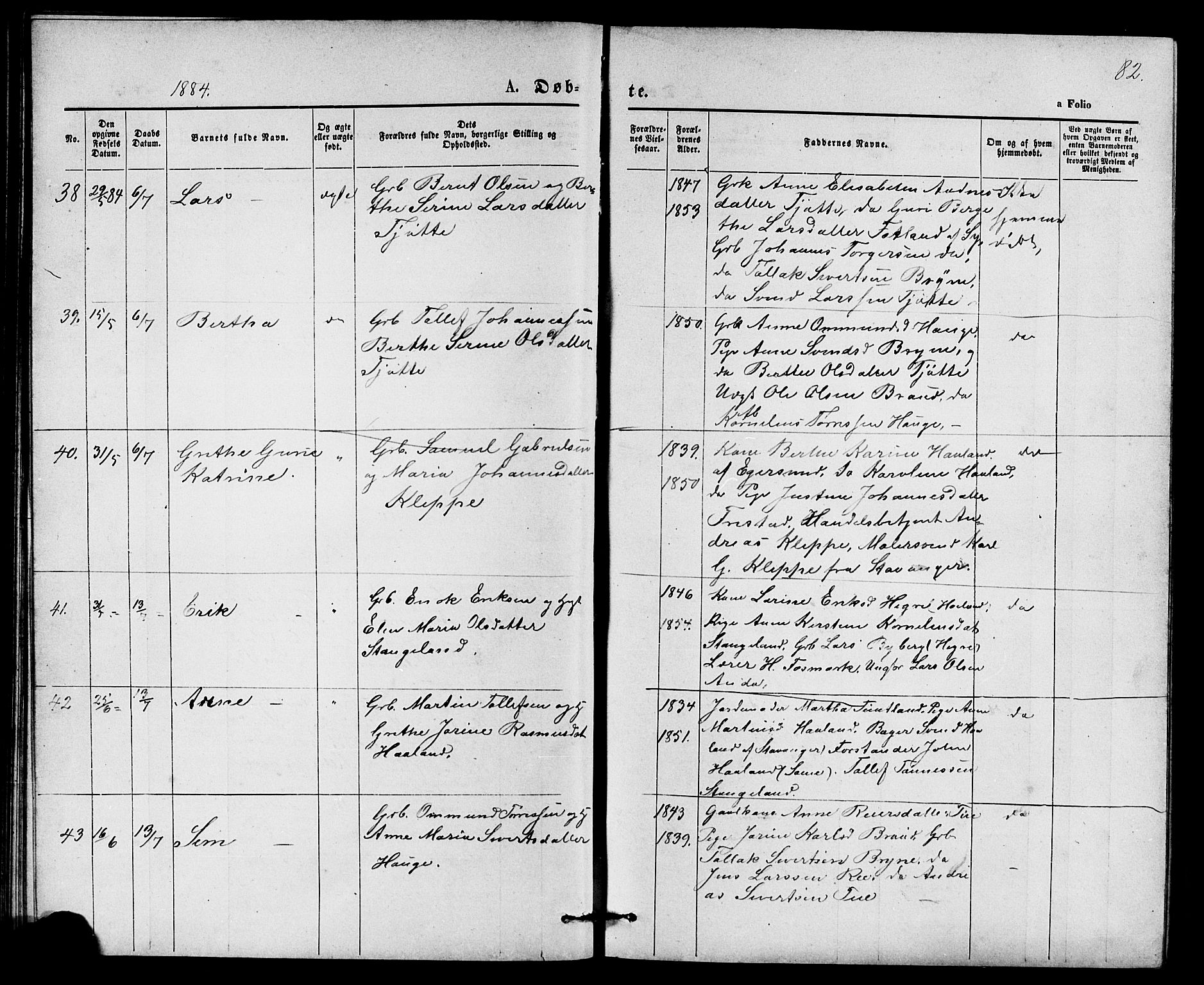 Klepp sokneprestkontor, AV/SAST-A-101803/001/3/30BB/L0003: Parish register (copy) no. B 3, 1876-1888, p. 82