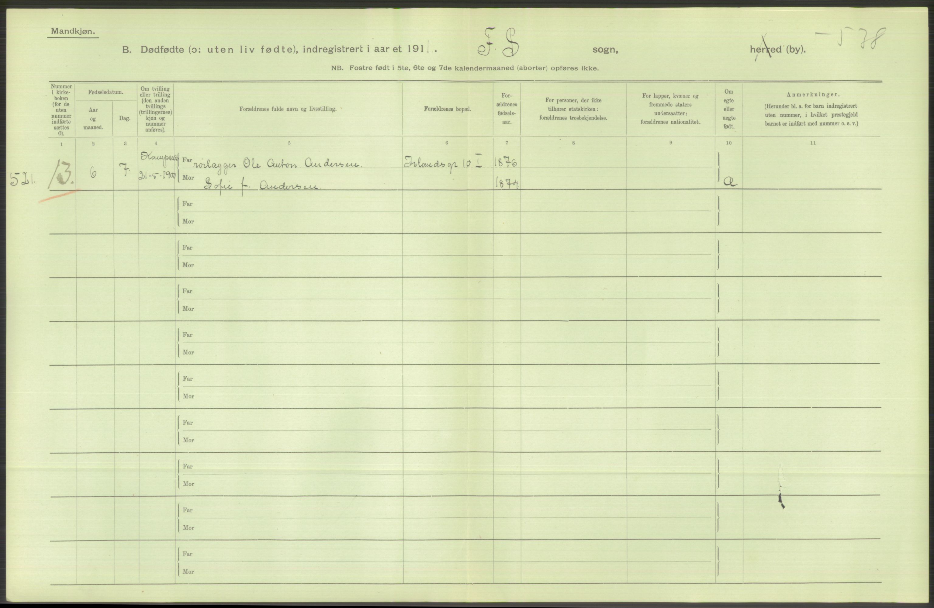 Statistisk sentralbyrå, Sosiodemografiske emner, Befolkning, AV/RA-S-2228/D/Df/Dfb/Dfba/L0010: Kristiania: Døde kvinner samt dødfødte., 1911, p. 20