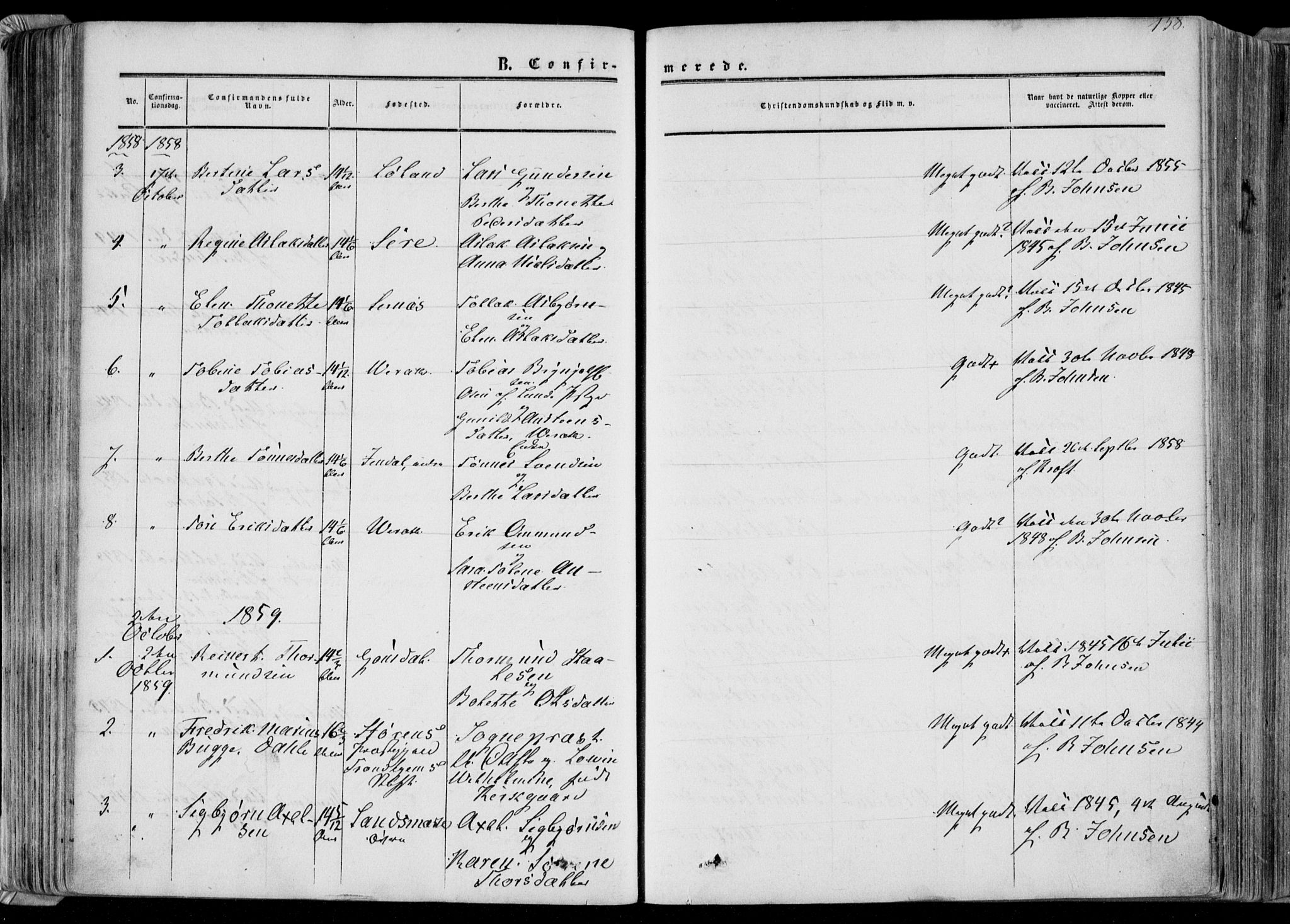 Bakke sokneprestkontor, SAK/1111-0002/F/Fa/Faa/L0006: Parish register (official) no. A 6, 1855-1877, p. 158