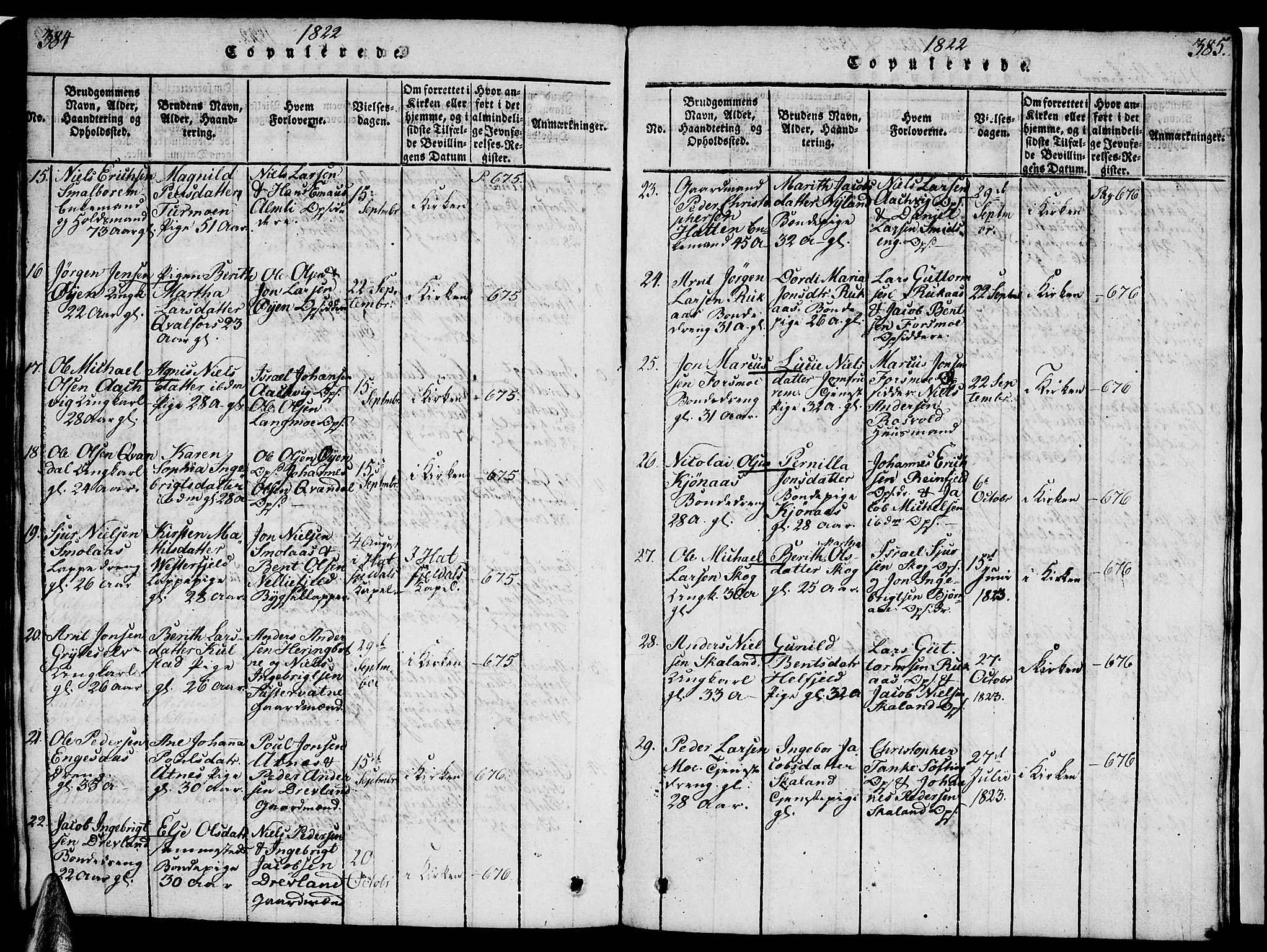 Ministerialprotokoller, klokkerbøker og fødselsregistre - Nordland, AV/SAT-A-1459/820/L0299: Parish register (copy) no. 820C01, 1820-1825, p. 384-385