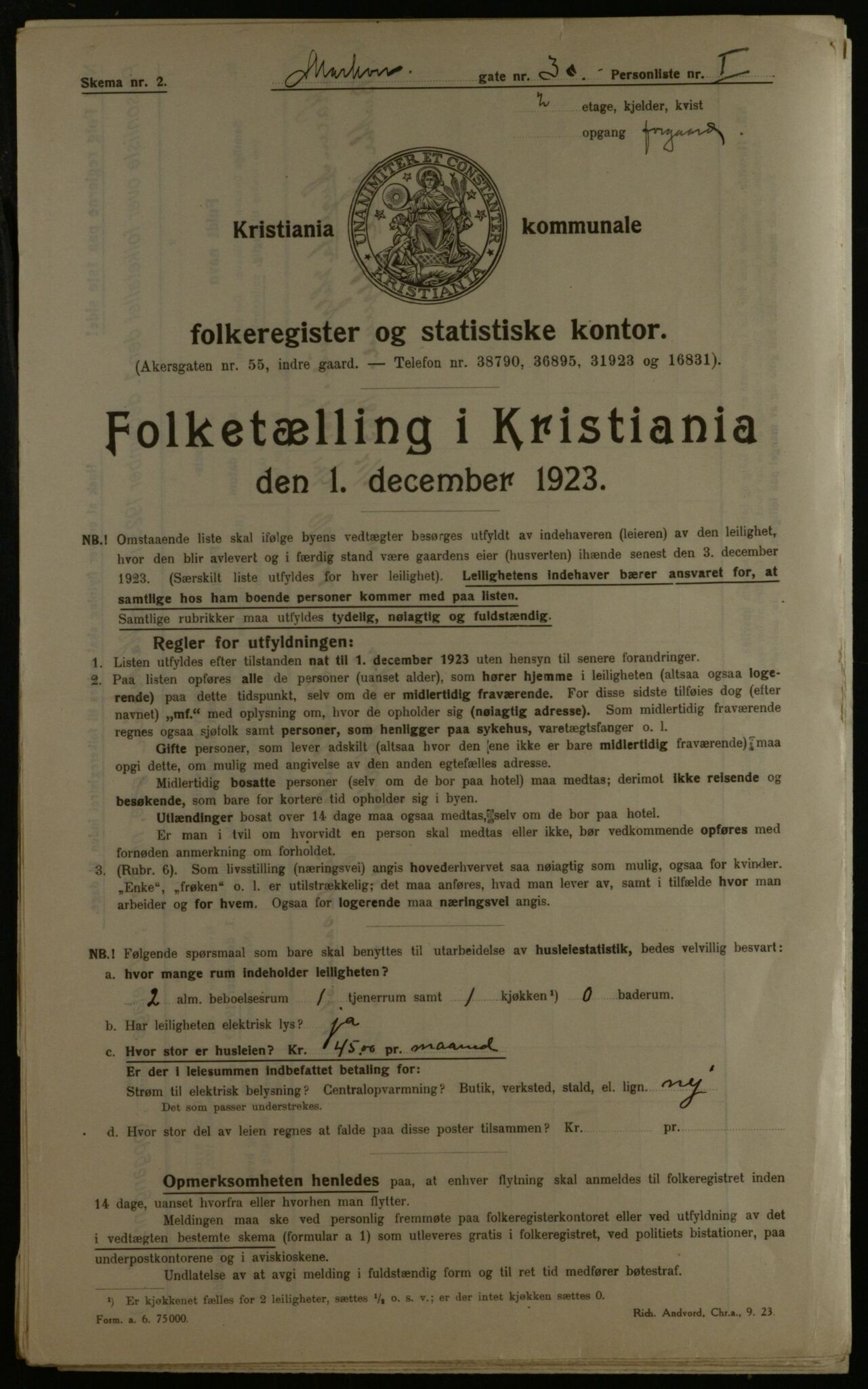 OBA, Municipal Census 1923 for Kristiania, 1923, p. 70645