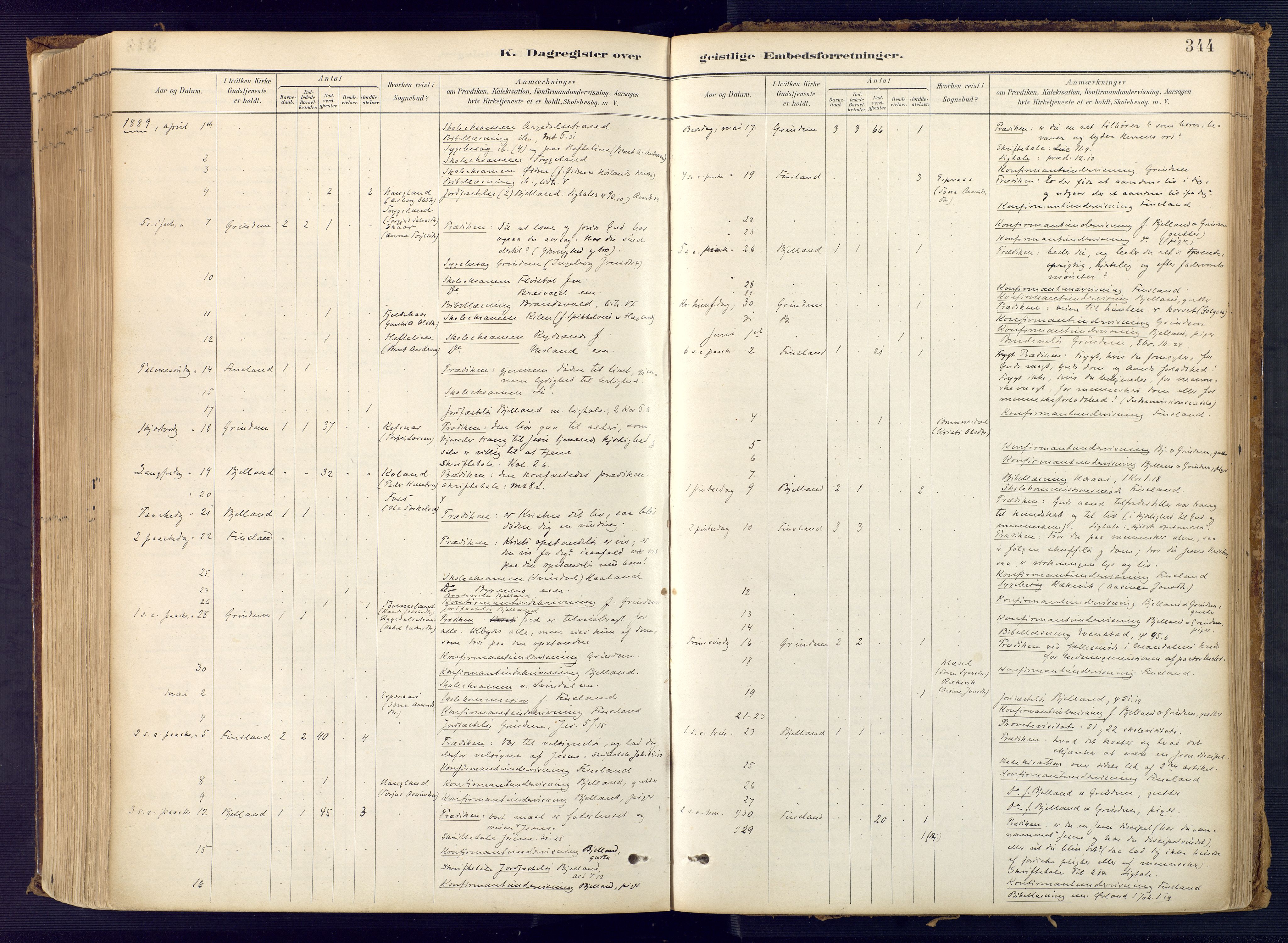 Bjelland sokneprestkontor, AV/SAK-1111-0005/F/Fa/Faa/L0004: Parish register (official) no. A 4, 1887-1923, p. 344