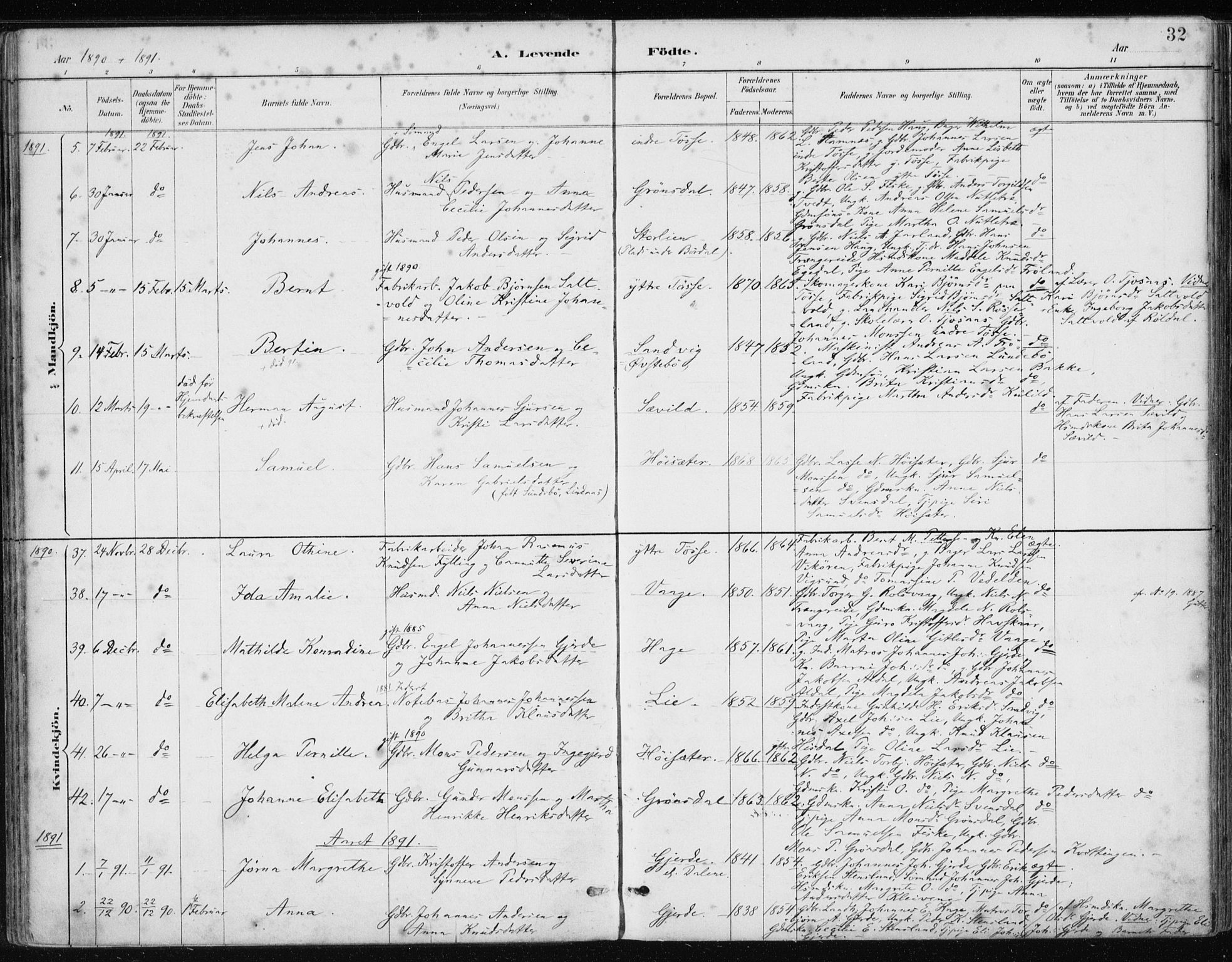 Samnanger Sokneprestembete, AV/SAB-A-77501/H/Haa: Parish register (official) no. A 1, 1885-1901, p. 32