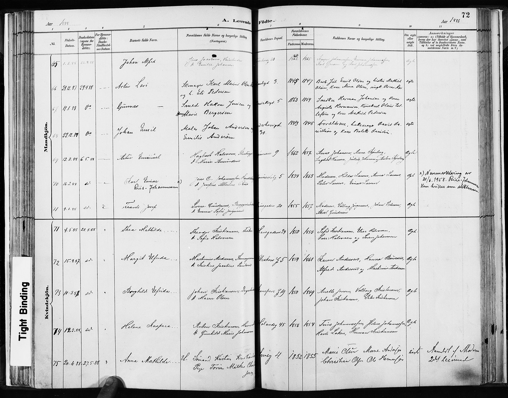 Kampen prestekontor Kirkebøker, AV/SAO-A-10853/F/Fa/L0003: Parish register (official) no. I 3, 1886-1892, p. 72