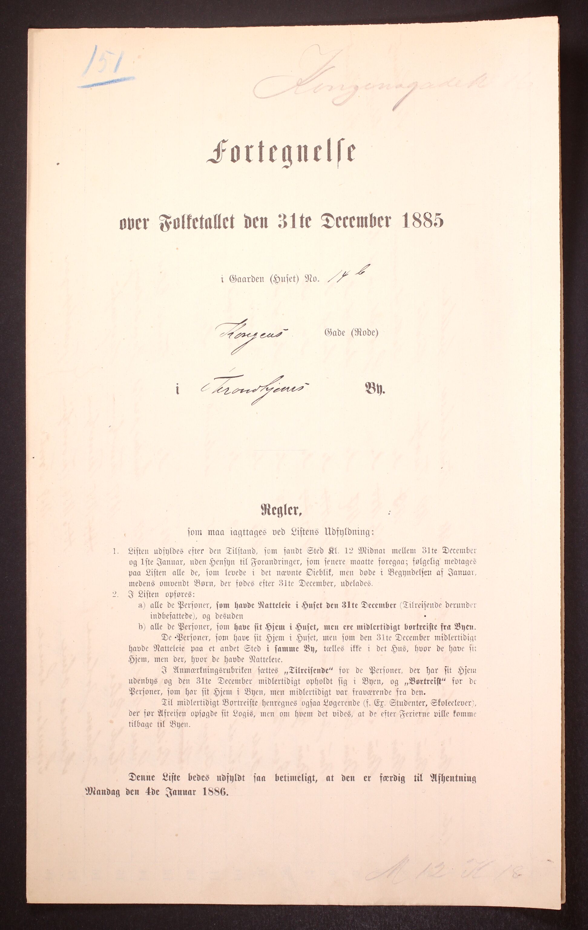 SAT, 1885 census for 1601 Trondheim, 1885, p. 307