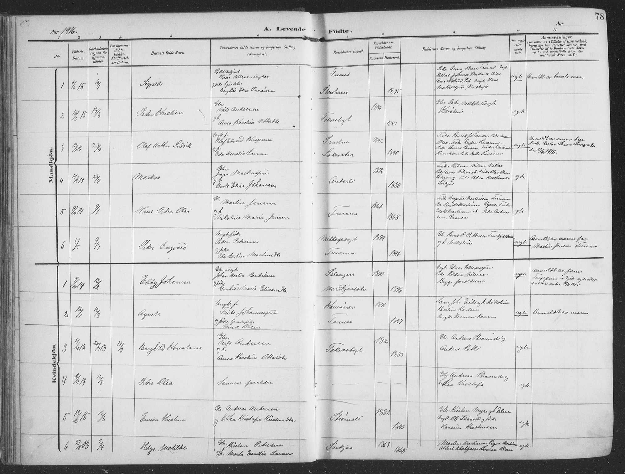 Balsfjord sokneprestembete, SATØ/S-1303/G/Ga/L0009klokker: Parish register (copy) no. 9, 1906-1920, p. 78