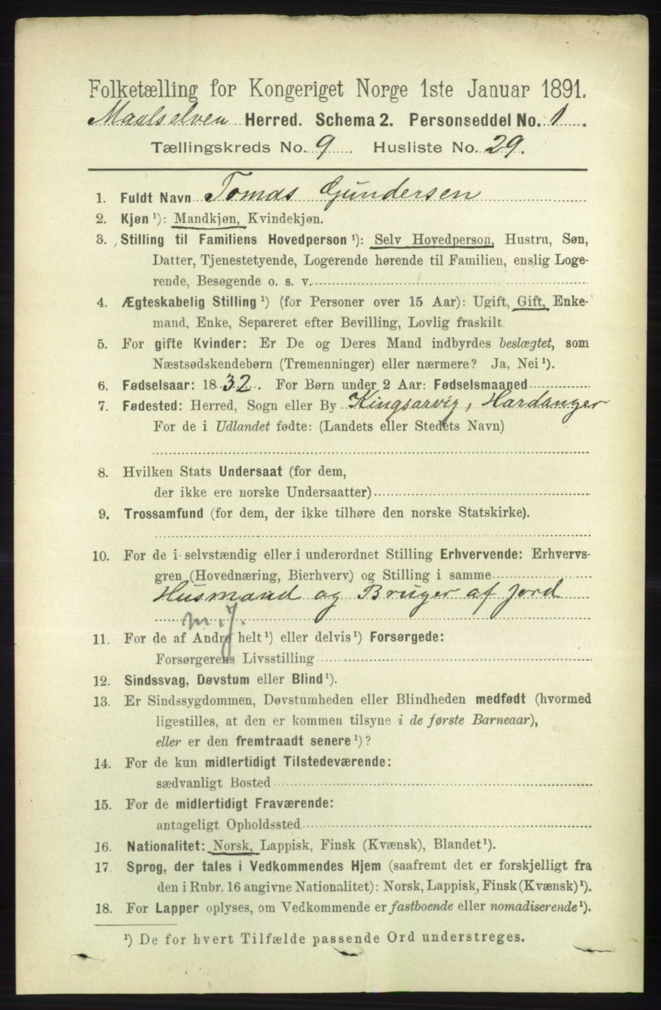 RA, 1891 census for 1924 Målselv, 1891, p. 2945