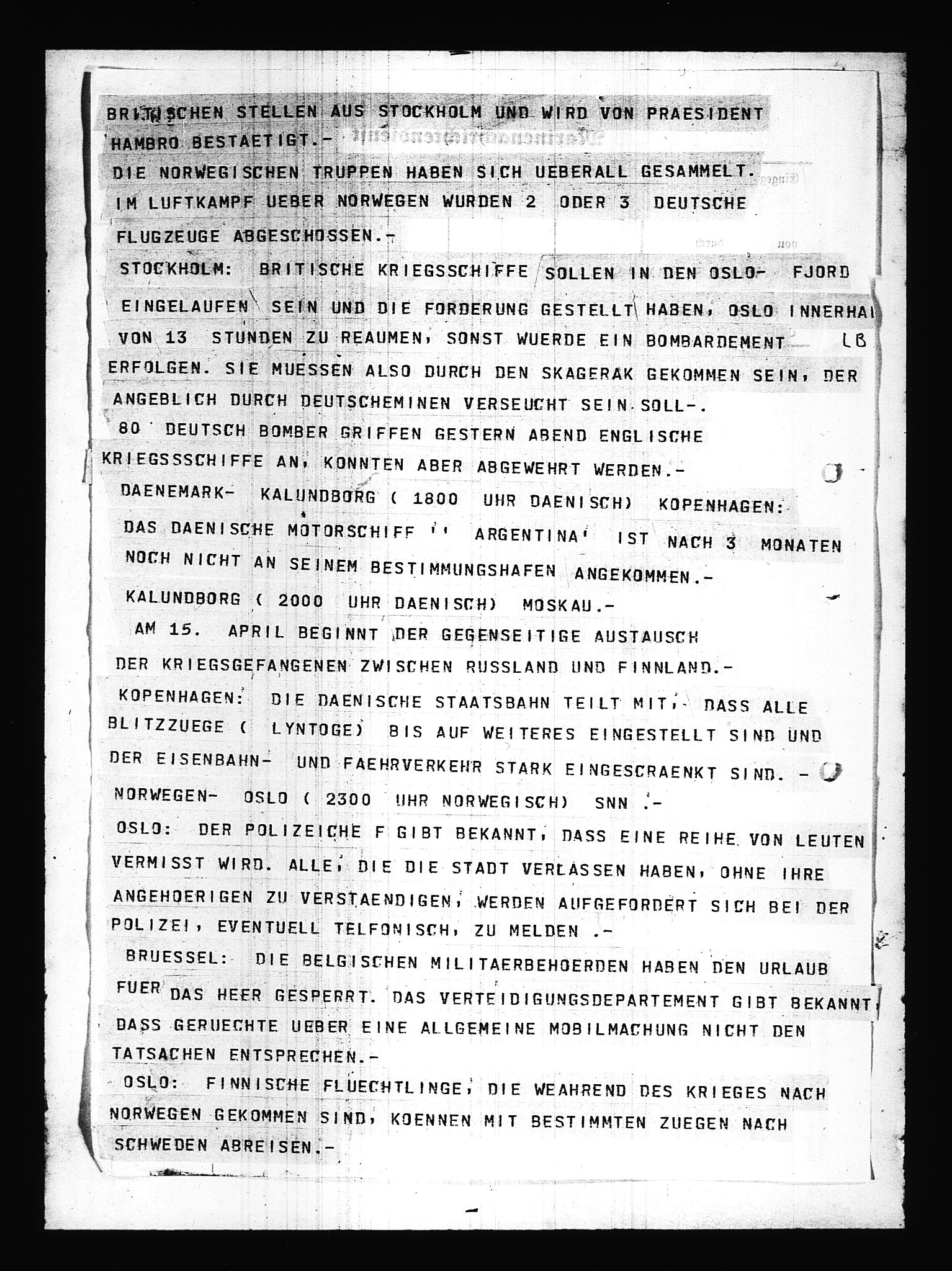 Documents Section, AV/RA-RAFA-2200/V/L0085: Amerikansk mikrofilm "Captured German Documents".
Box No. 724.  FKA jnr. 615/1954., 1940-1941, p. 64