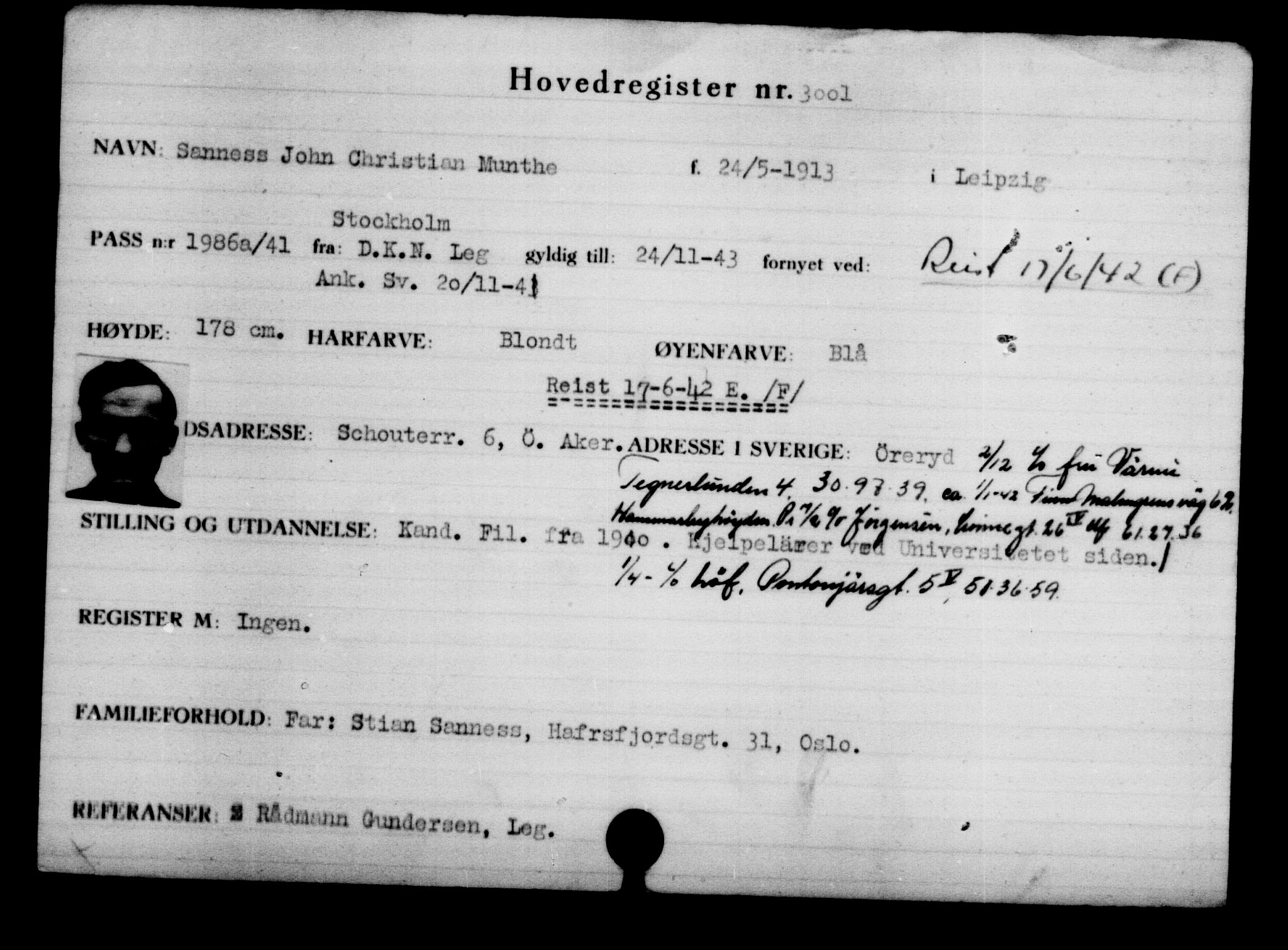 Utenriksstasjonene, Legasjonen i Stockholm, Flyktningkontoret, AV/RA-S-6753/V/Va/L0003: Kjesäterkartoteket, flyktninger med registreringsnr. 2001-3495, 1940-1945, p. 1419