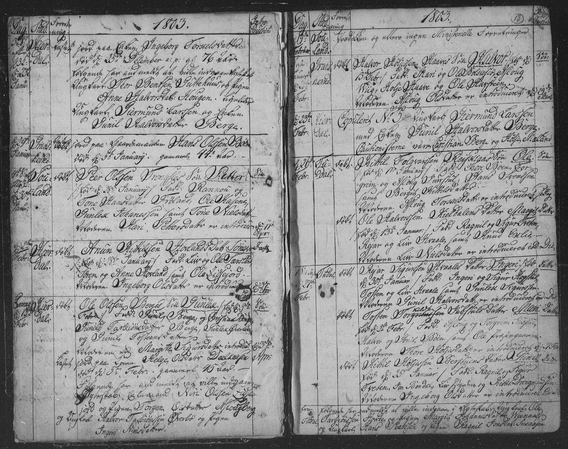 Hjartdal kirkebøker, AV/SAKO-A-270/F/Fa/L0006: Parish register (official) no. I 6, 1801-1814, p. 13