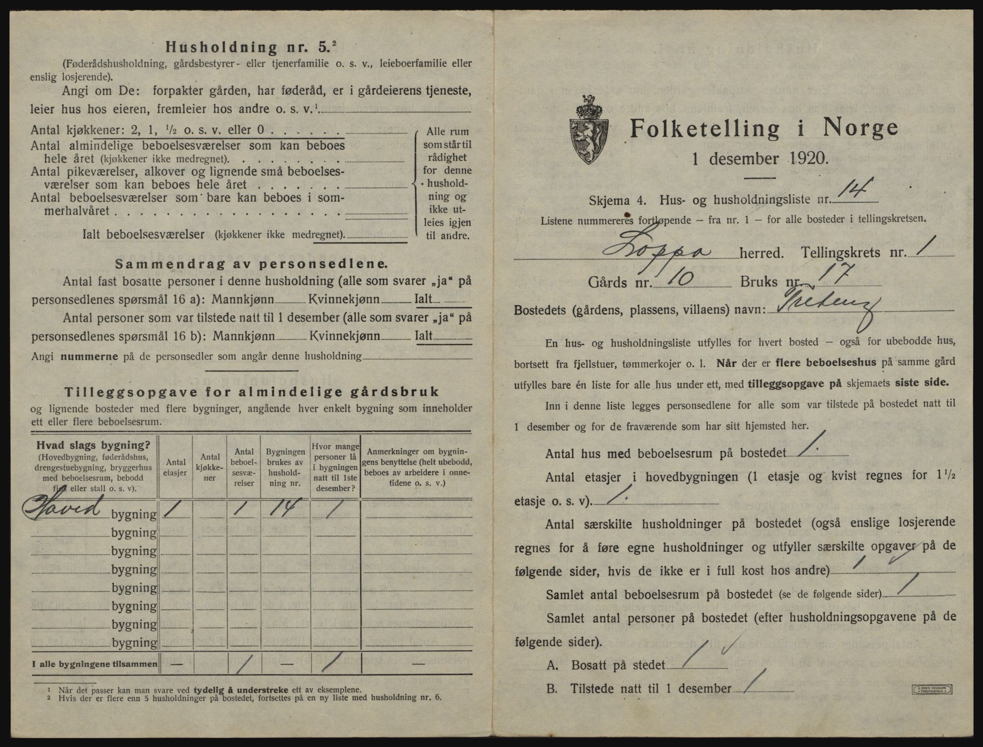 SATØ, 1920 census for Loppa, 1920, p. 60