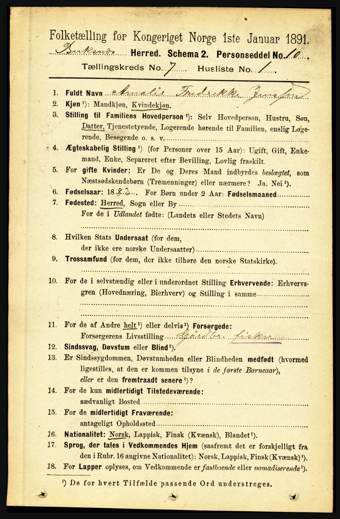 RA, 1891 census for 1860 Buksnes, 1891, p. 4999