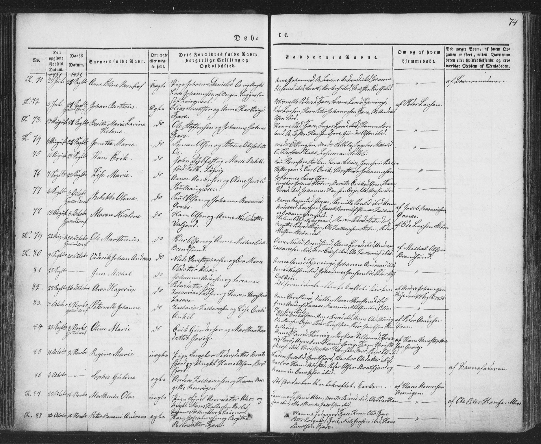 Ministerialprotokoller, klokkerbøker og fødselsregistre - Nordland, AV/SAT-A-1459/853/L0769: Parish register (official) no. 853A08, 1836-1856, p. 74