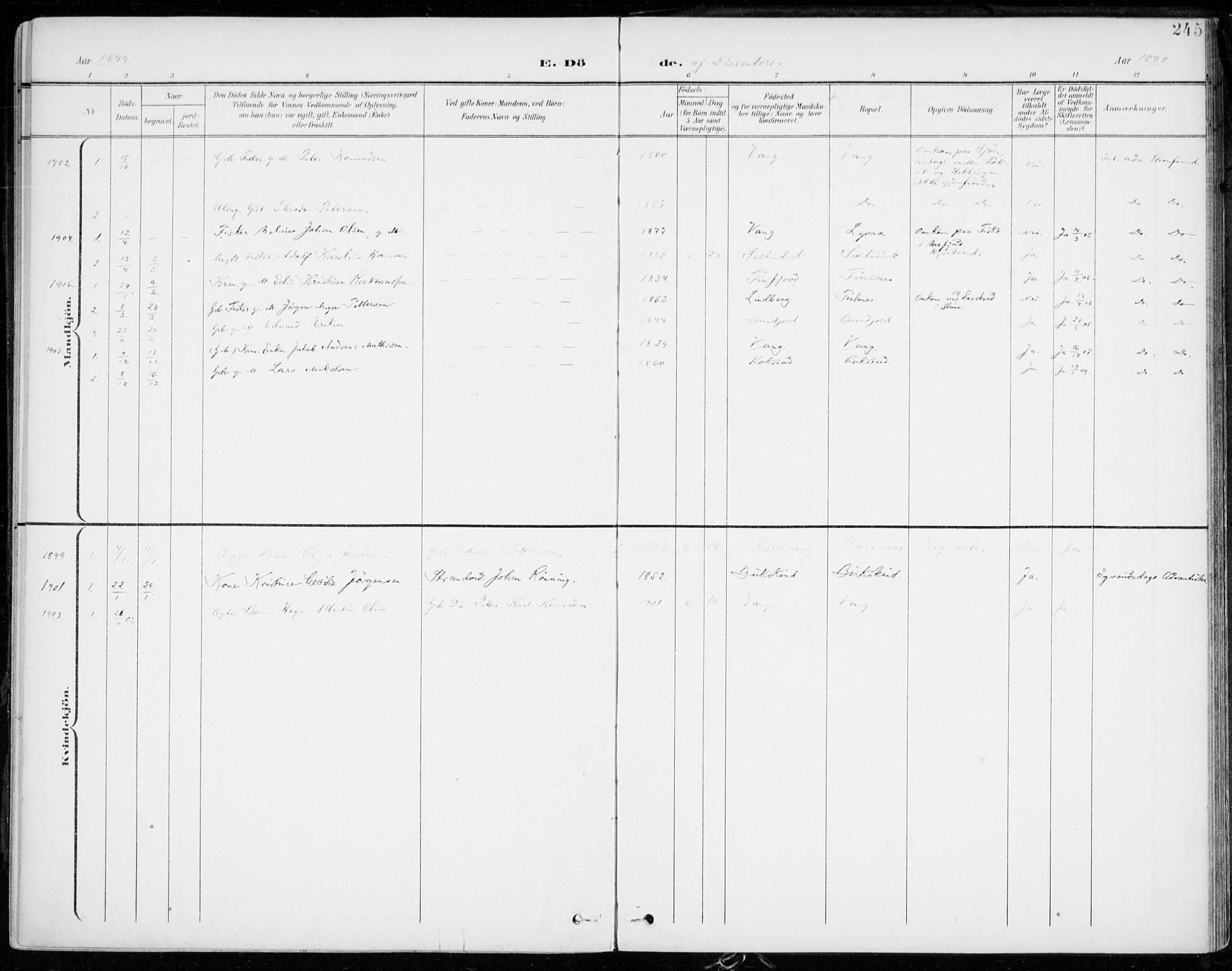 Lenvik sokneprestembete, SATØ/S-1310/H/Ha/Haa/L0014kirke: Parish register (official) no. 14, 1899-1909, p. 245