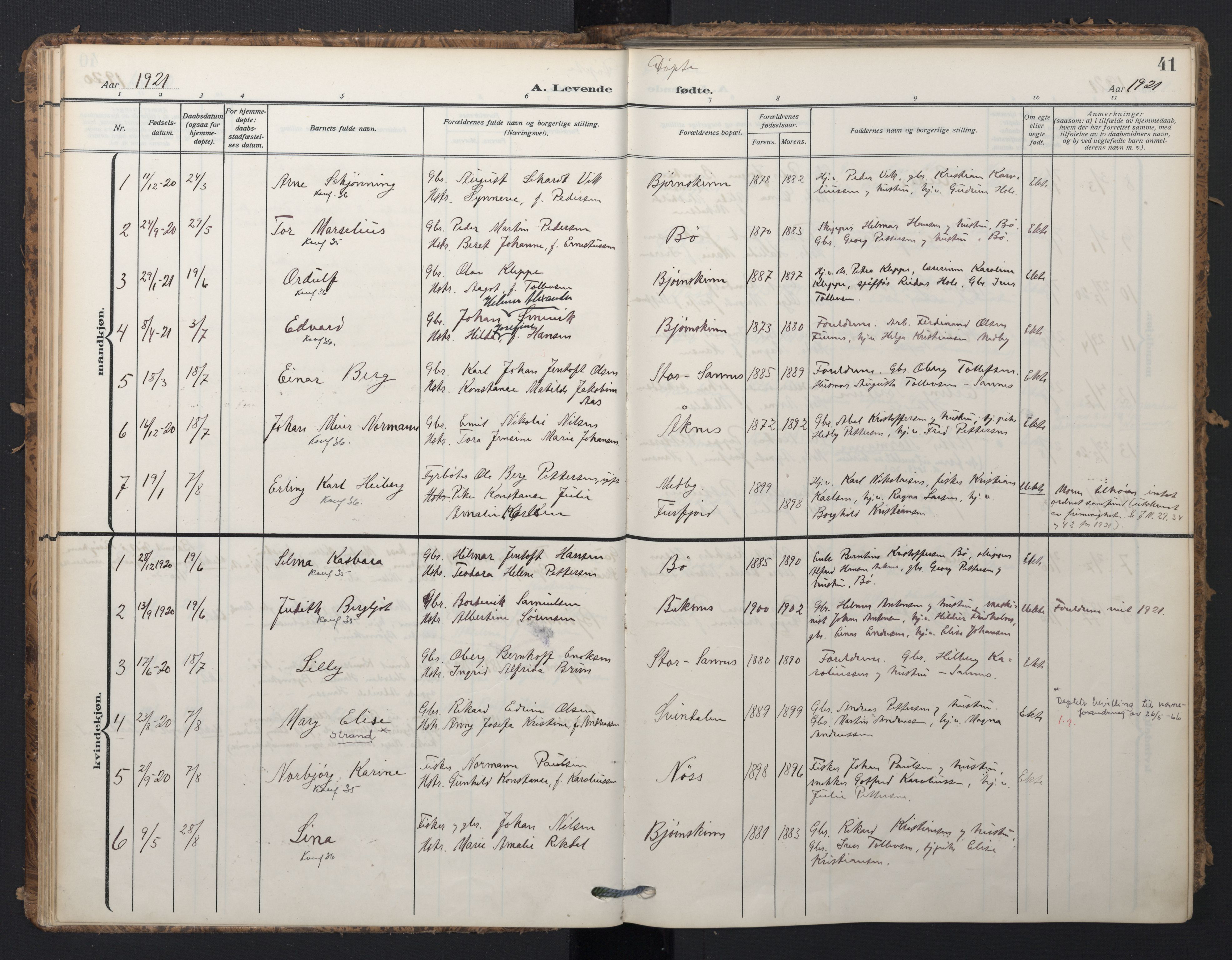 Ministerialprotokoller, klokkerbøker og fødselsregistre - Nordland, SAT/A-1459/898/L1423: Parish register (official) no. 898A03, 1909-1928, p. 41