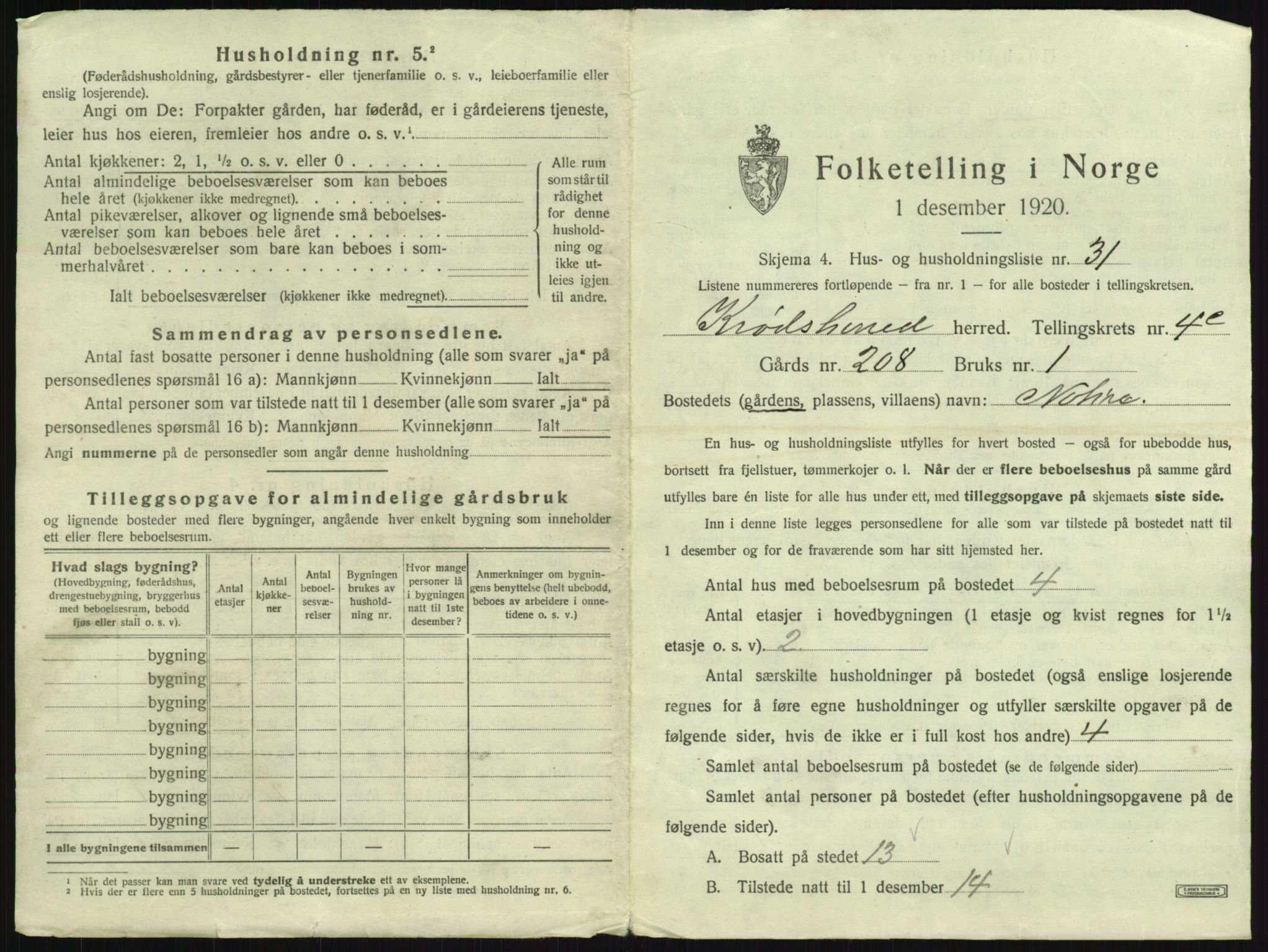 SAKO, 1920 census for Krødsherad, 1920, p. 831