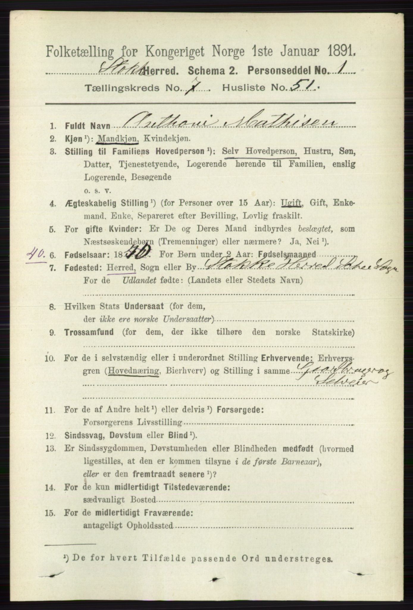 RA, 1891 census for 0720 Stokke, 1891, p. 4864