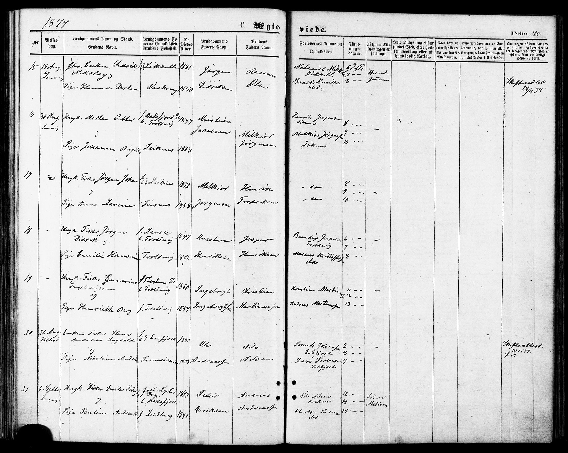 Lenvik sokneprestembete, AV/SATØ-S-1310/H/Ha/Haa/L0010kirke: Parish register (official) no. 10, 1873-1880, p. 150