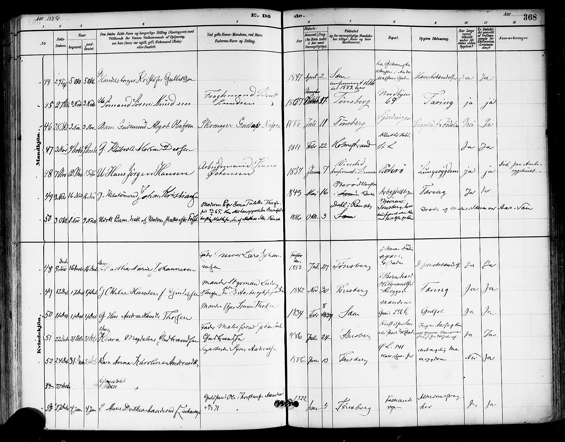 Tønsberg kirkebøker, AV/SAKO-A-330/F/Fa/L0011: Parish register (official) no. I 11, 1881-1890, p. 368