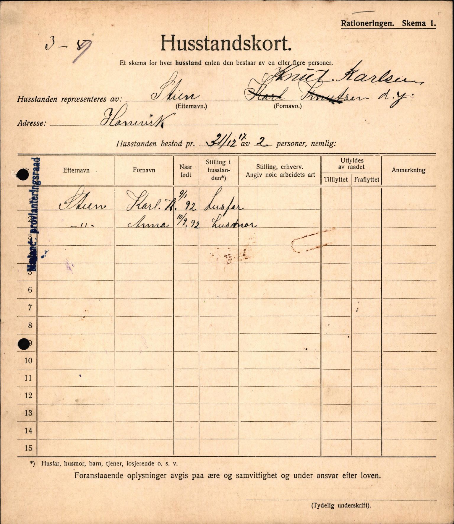 IKAH, Meland kommune, Provianteringsrådet, Husstander per 01.11.1917, 1917-1918, p. 15